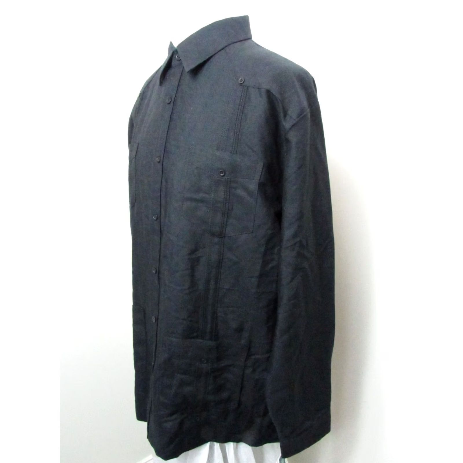 Vintage Mojito Collection Guayabera Shirt L Mens Black 100% Linen Long Sleeved Premium Size US L / EU 52-54 / 3 - 3 Thumbnail