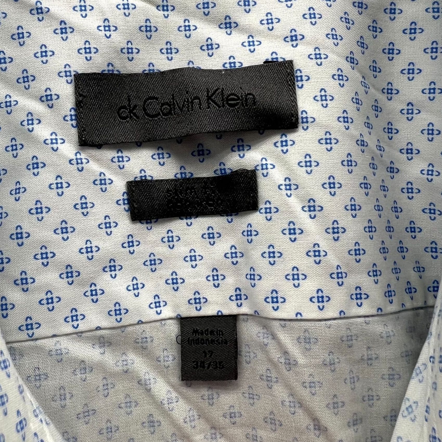 Calvin Klein VINTAGE Calvin Klein Shirt Men 17 34/35 Button-Down All over Logo White Blue Casual Formal Workplace Men Size US XL / EU 56 / 4 - 6 Thumbnail