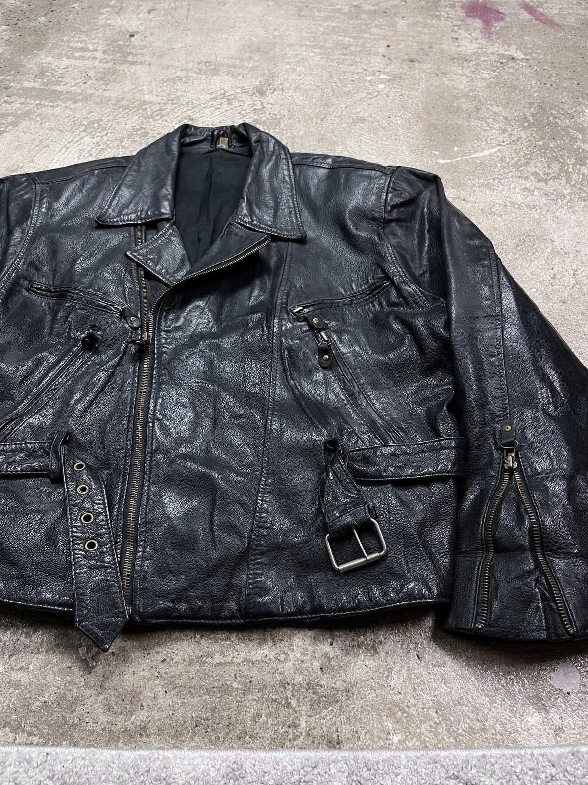 Vintage 1980s BOXY BIKER LEATHER JACKET - LOT № 2267 Size US L / EU 52-54 / 3 - 3 Thumbnail
