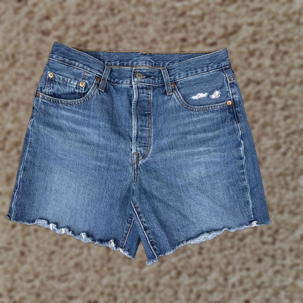 Levi's Levi's 501 Shorts Womens 29x6 Blue High Rise Button Fly Distressed Cut-Off Denim Shorts Size 29" - 1 Thumbnail