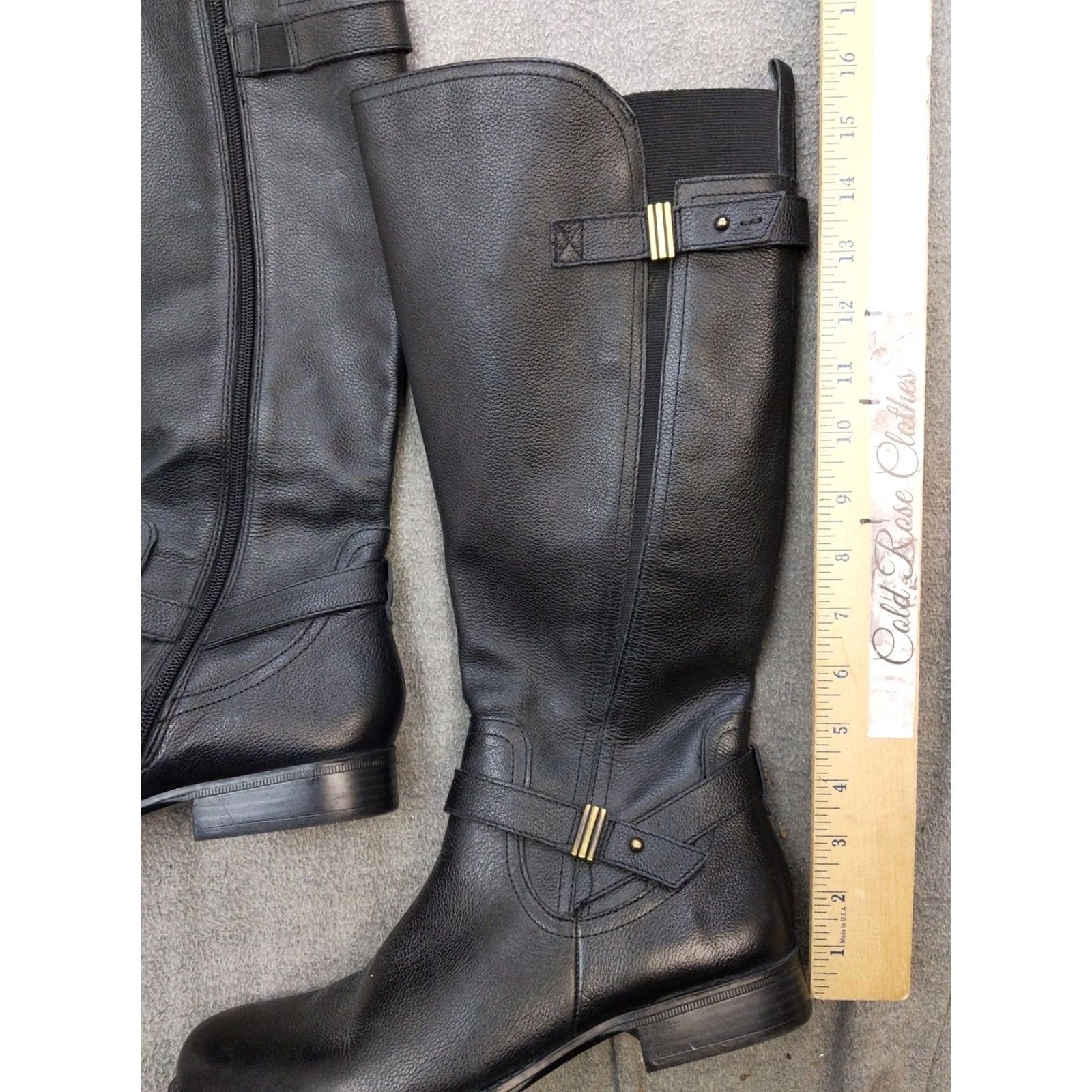 Naturalizer Naturalizer Joan Boots Womens 11W Black Leather Knee High Riding Zip Buckle Size US 11 / IT 41 - 4 Thumbnail