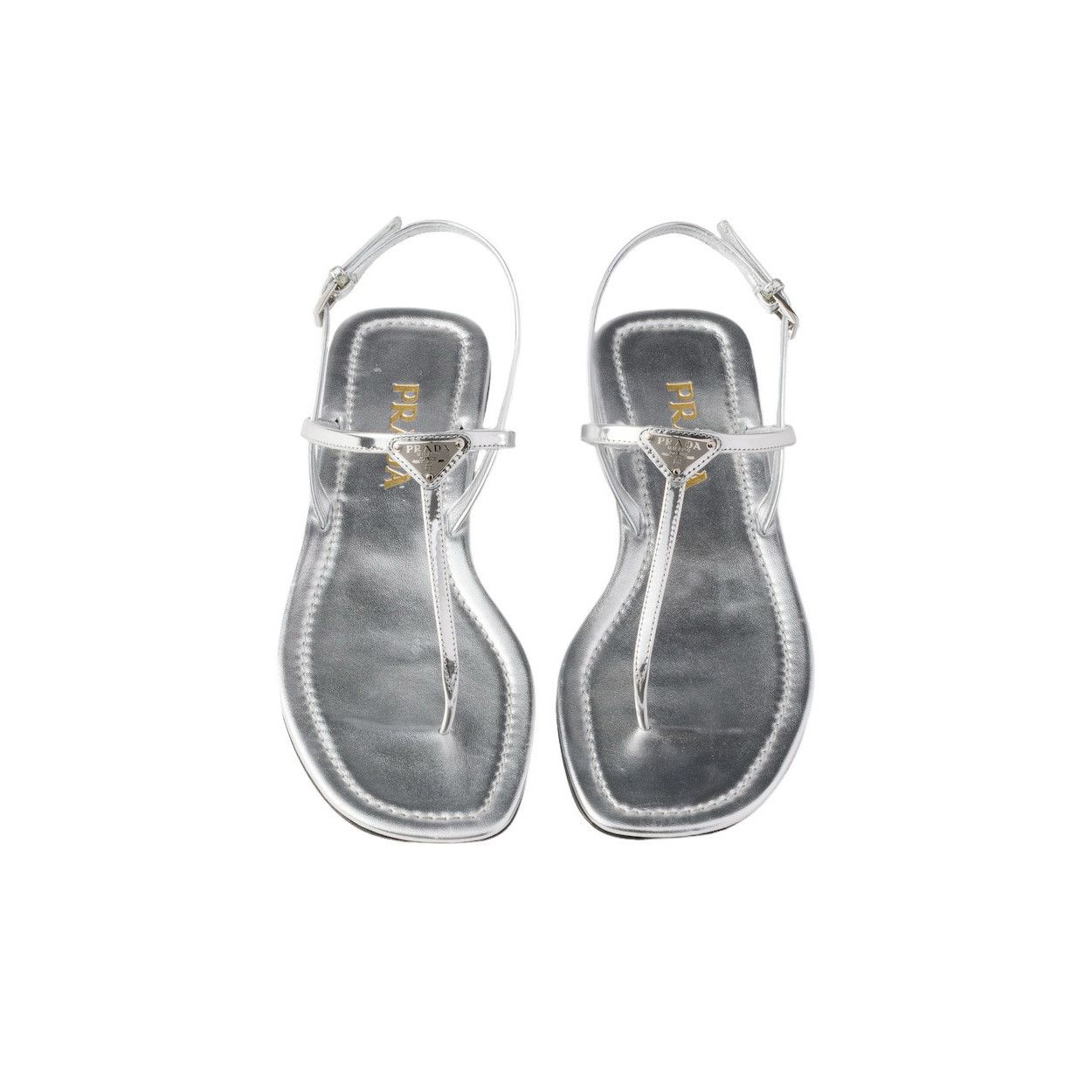 Prada PRADA $1050 Silver Metallic leather thong sandals New & Auth Size US 10 / IT 40 - 3 Thumbnail