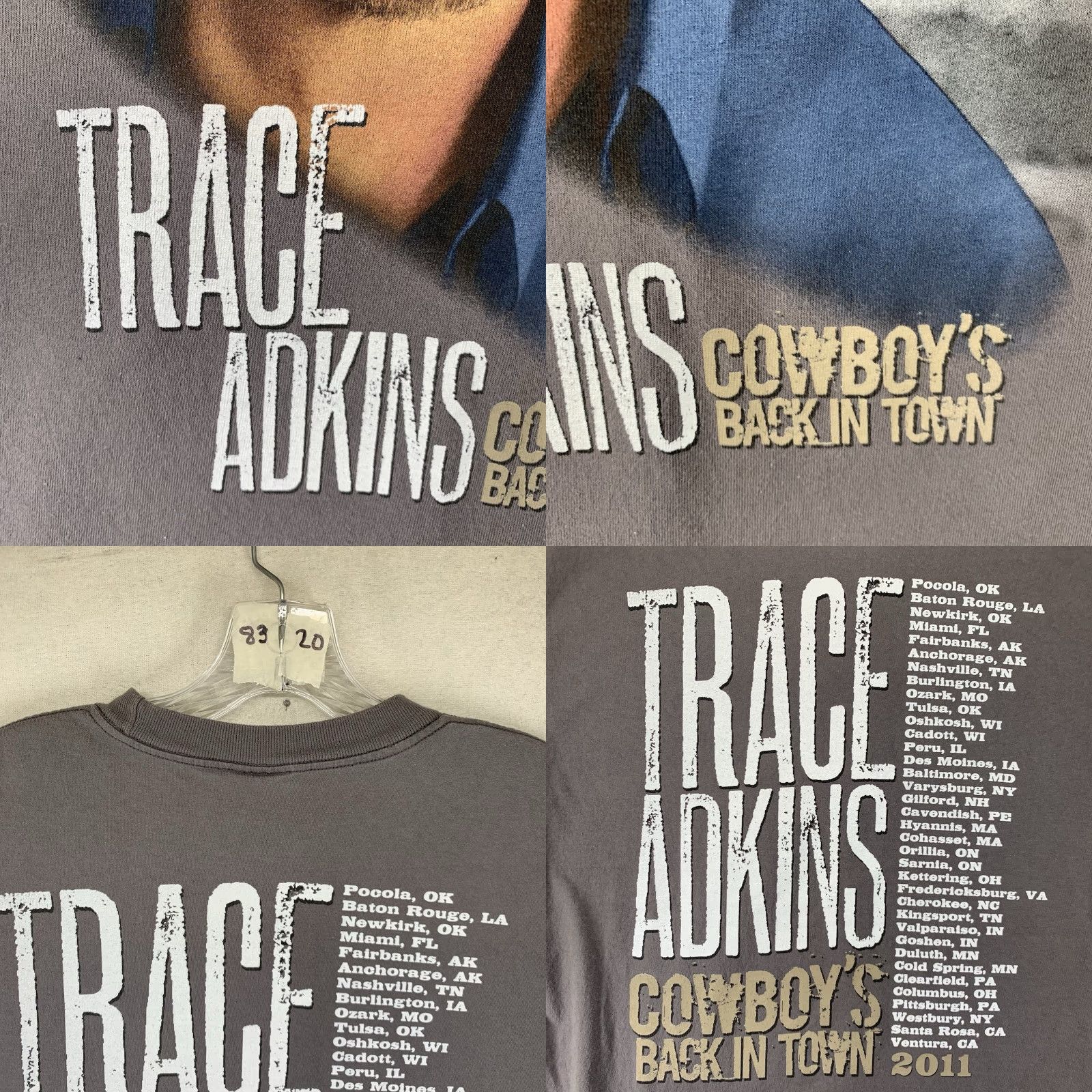 Doublet VINTAGE Trace Adkins Country Music T-Shirt Mens Large Crew Neck Double-Sided Cotton Gray 2010s Music Cowboy USA Size US L / EU 52-54 / 3 - 8 Thumbnail
