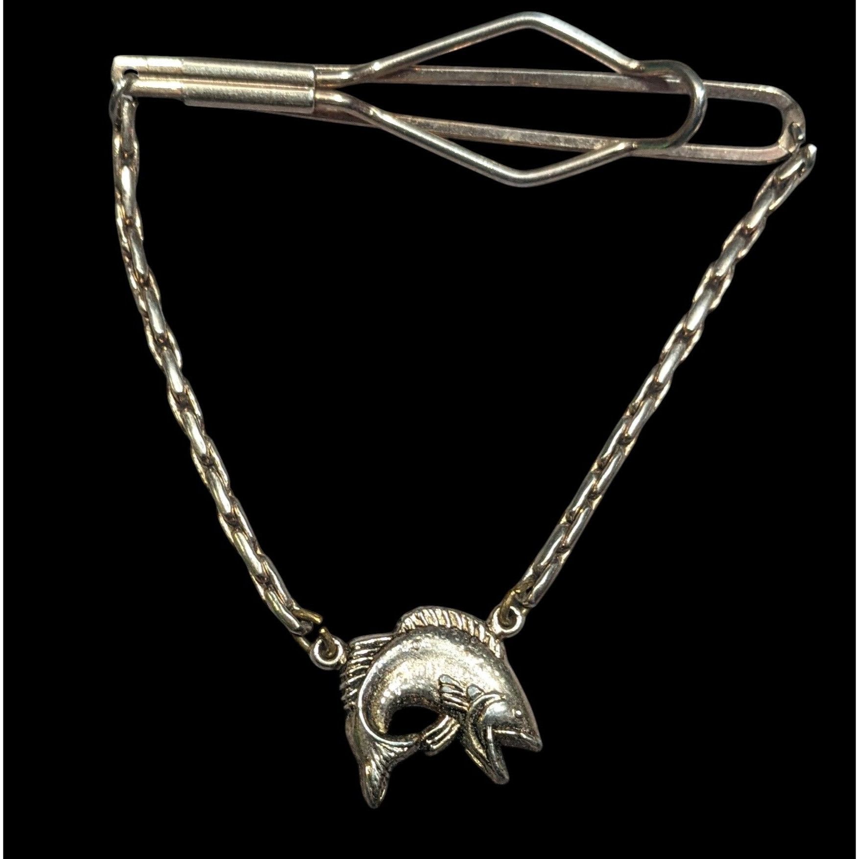 Other Vintage Silver Tone Tie Bar With Chain And Fish Charm Silver Size ONE SIZE - 1 Thumbnail