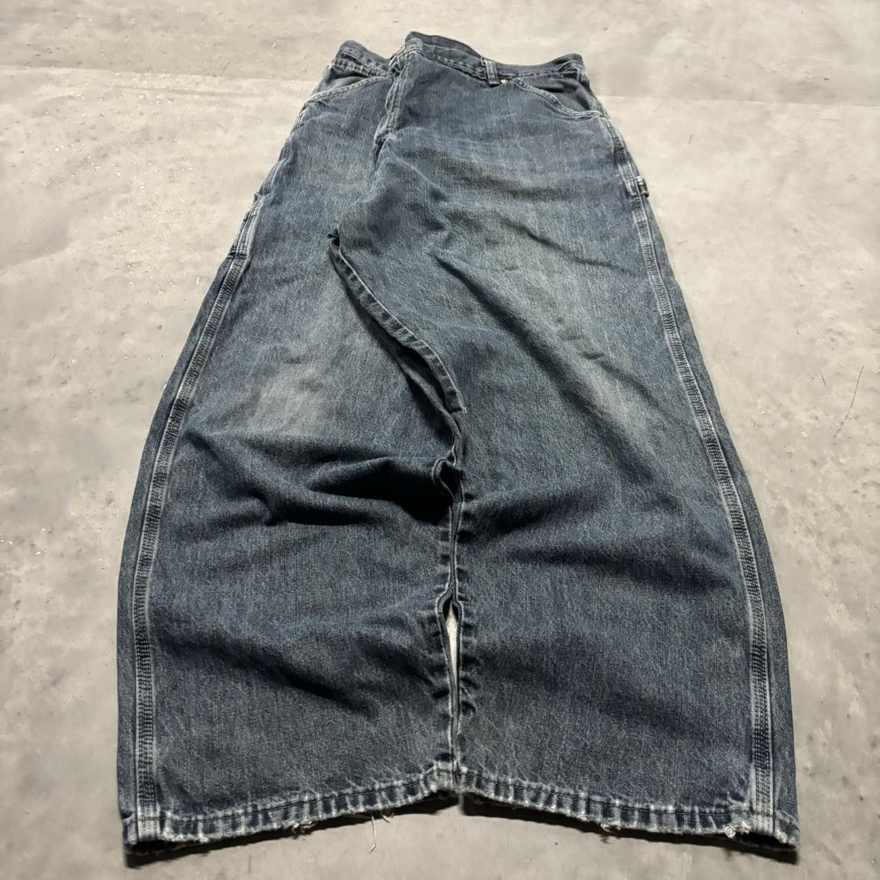Japanese Brand × Vintage Crazy Vintage Y2K/2000s Baggy Grunge Dark Wash Skater Carpenter Denim Jeans! Size US 42 / EU 58 - 3 Thumbnail