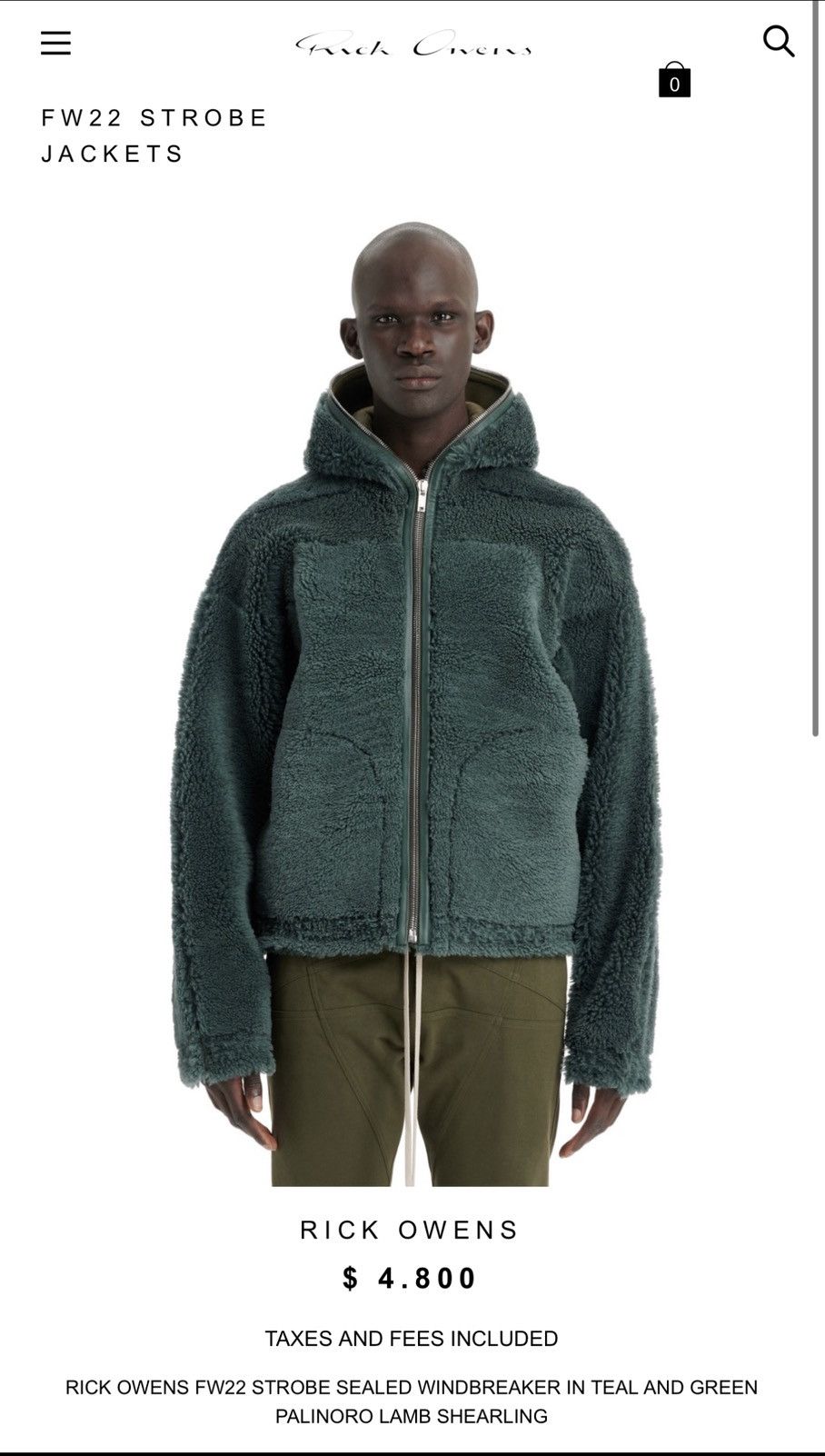 Rick Owens Rick Owens FW22 STROBE Sealed Windbreaker in Shearling(50IT) Size US M / EU 48-50 / 2 - 3 Thumbnail
