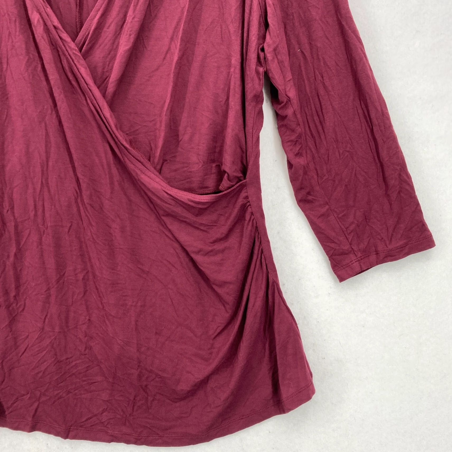 Vintage Lane Bryant Wrap Top Blouse Women's Plus 22/24 Red 3/4 Sleeve Scoop Neck Stretch Casual Career Size 3XL / US 20-22 - 3 Thumbnail