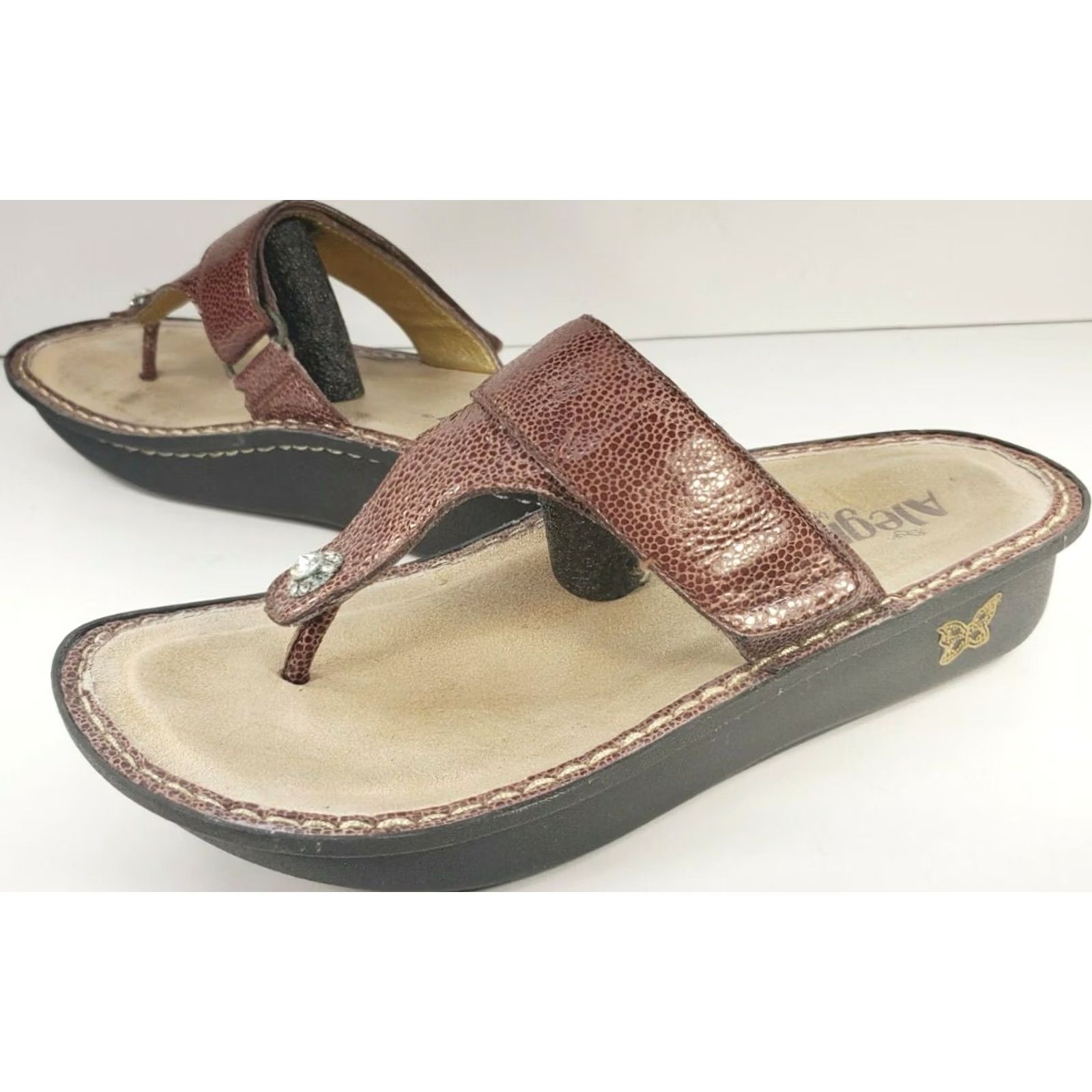 Vintage Alegria Brown Leather Thong Wedge Sandals Women's Sz 40 / 9-9.5 CAR-242 Size US 9.5 / IT 39.5 - 3 Thumbnail