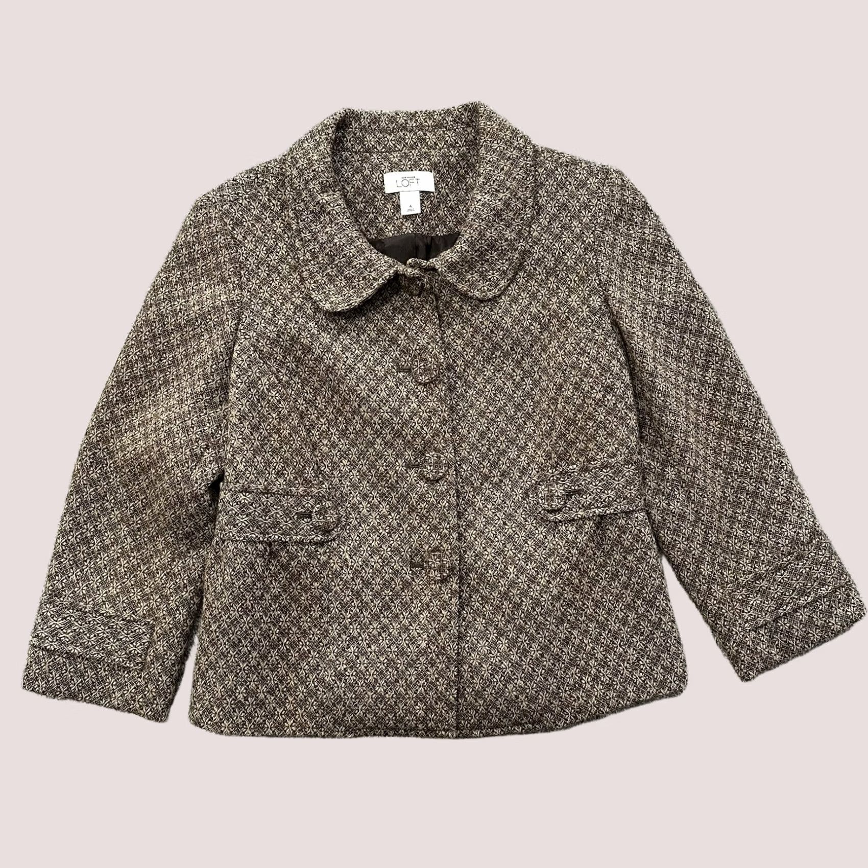 Loft LOFT Ann Taylor Blazer Jacket Geometric Tweed Wool Brown Geometric Pattern Short Sleeve Four-Button Front Women 4 Brown Wool Blazer Size S / US 4 / IT 40 - 1 Thumbnail