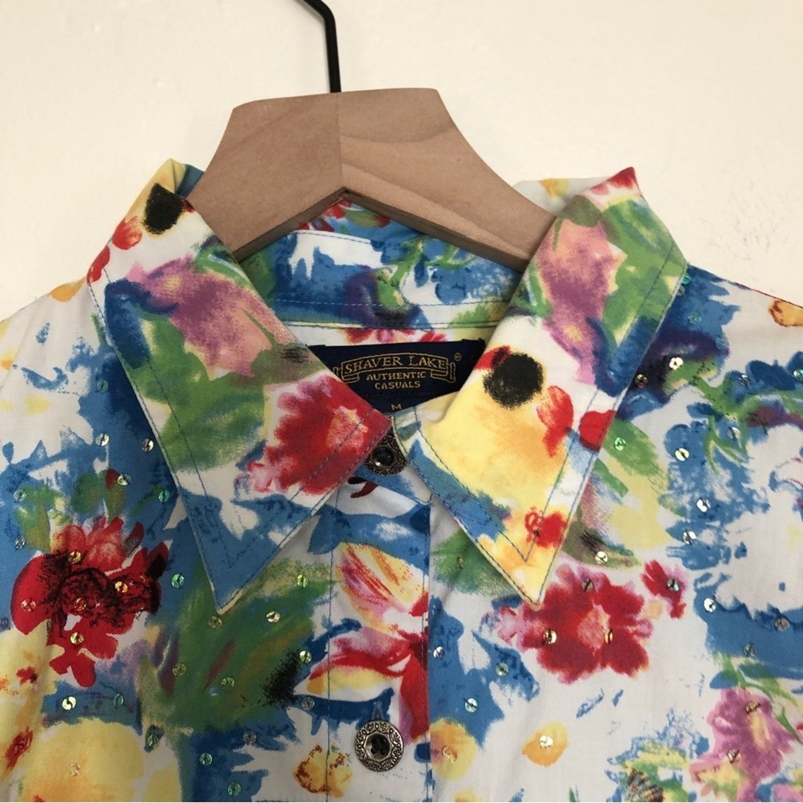 Shaver Lake Shaver Lake Multicolor Floral Bedazzled Button Up Shirt Top Size M / US 6-8 / IT 42-44 - 3 Thumbnail