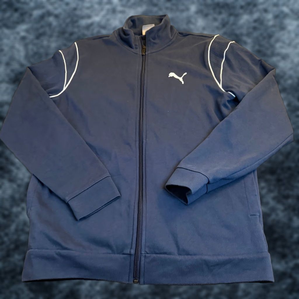 Puma Puma Track Jacket Mens Medium Navy Blue Full Zip Contrasting Trim Pockets Athletic Gym Training Size US M / EU 48-50 / 2 - 1 Thumbnail