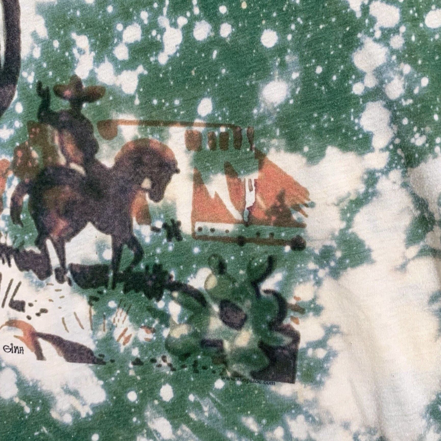 Vintage Gina Shirt Women L Green Cream Cowboy Desert Graphic Geometric Cowgirl Short Sleeve Round Neck Logo Size L / US 10 / IT 46 - 6 Thumbnail