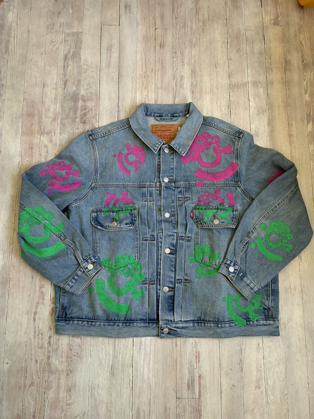 (B).Stroy × DENIM TEARS Denim Tears Bstroy Tears Light Wash Denim Trucker Jacket Size US XXL / EU 58 / 5 - 1 Thumbnail