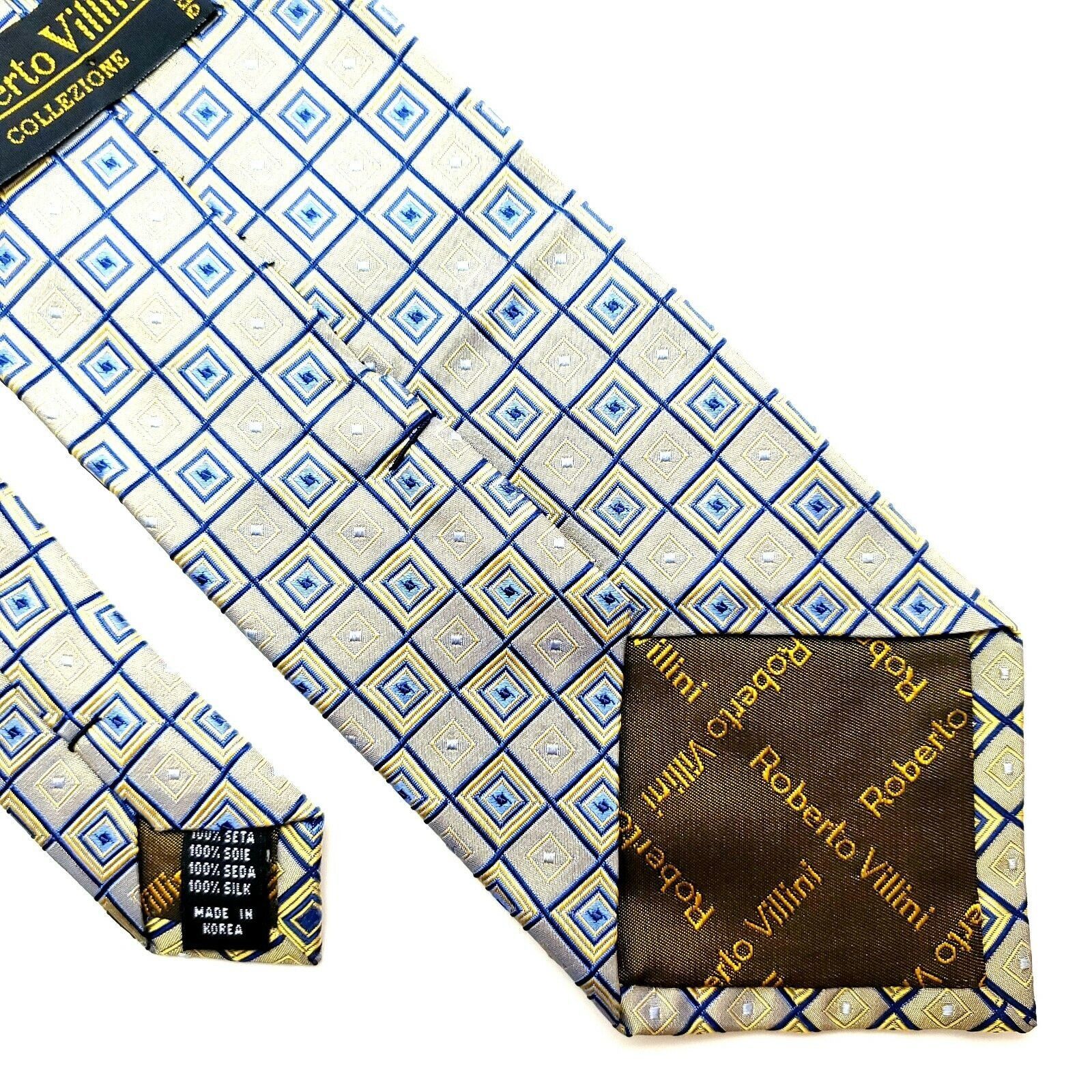 Robert Villini Roberto Villini Collezione Silk Tie Yellow Blue Woven Short Size ONE SIZE - 5 Thumbnail