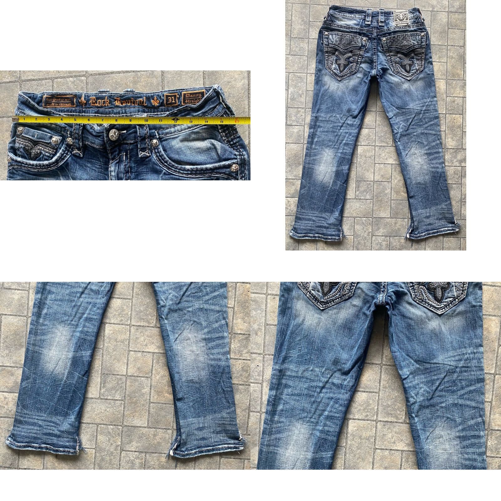 Vintage VINTAGE Rock Revival Manny Straight Jeans MENS SIZE 31 RR Embellished Denim Blue Cotton Regular Inseam See Photos 34 Men Jeans Mens Size US 31 - 9 Thumbnail