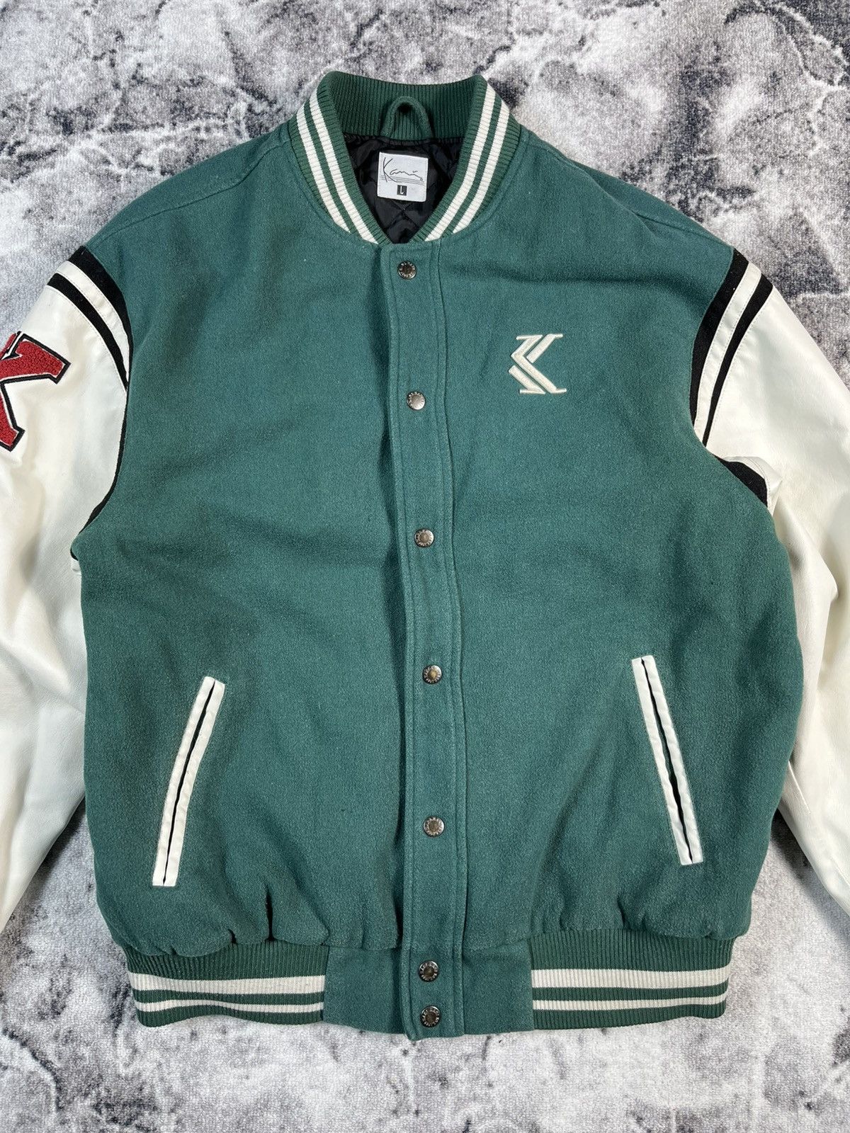 Karl Kani Karl Kani Varsity Jacket Green White Spell Out L Size US L / EU 52-54 / 3 - 5 Thumbnail
