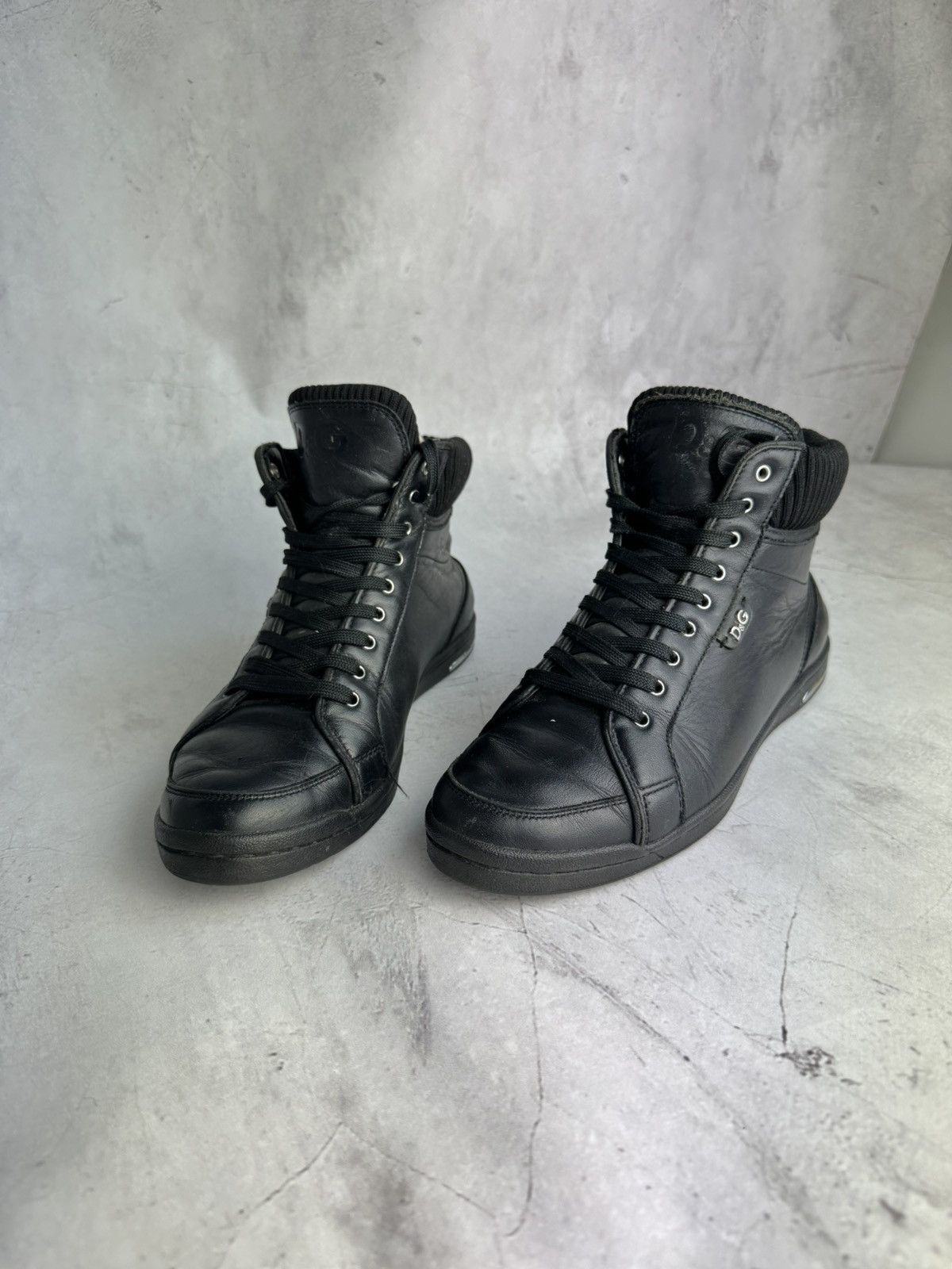 Dolce & Gabbana Dolce & Gabbana Mouse High Top Sneakers Black Leather Size US 8.5 / IT 38.5 - 3 Thumbnail