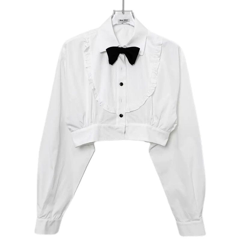 Miu Miu Miu Miu White Cotton Blend Cropped Shirt 0089 Size L / US 10 / IT 46 - 1 Thumbnail