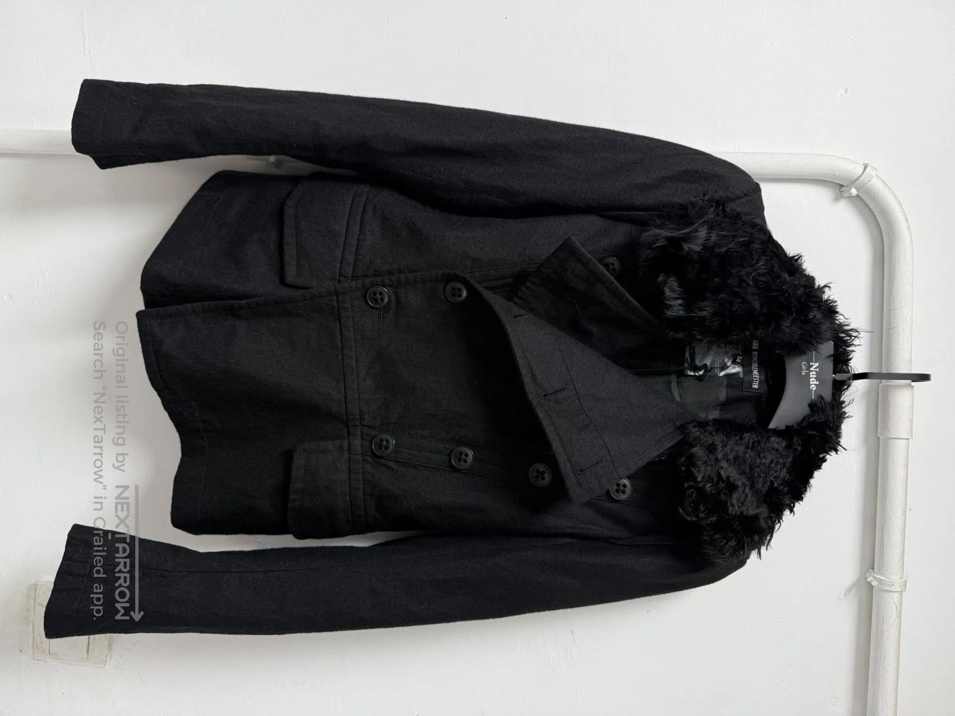 Ann Demeulemeester black double-breasted jacket with fur collar. Size US XXS / EU 40 - 1 Thumbnail