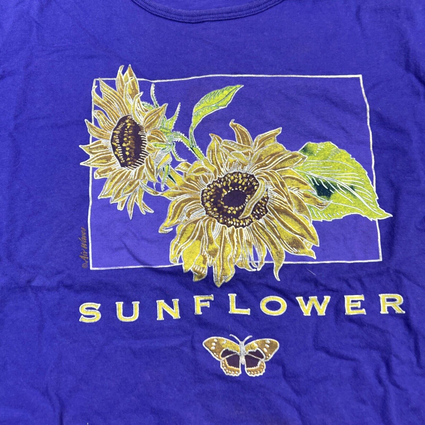 Hanes Vintage 90s Shirt Size Large Short Sleeve Sunflower Purple Size L / US 10 / IT 46 - 2 Thumbnail