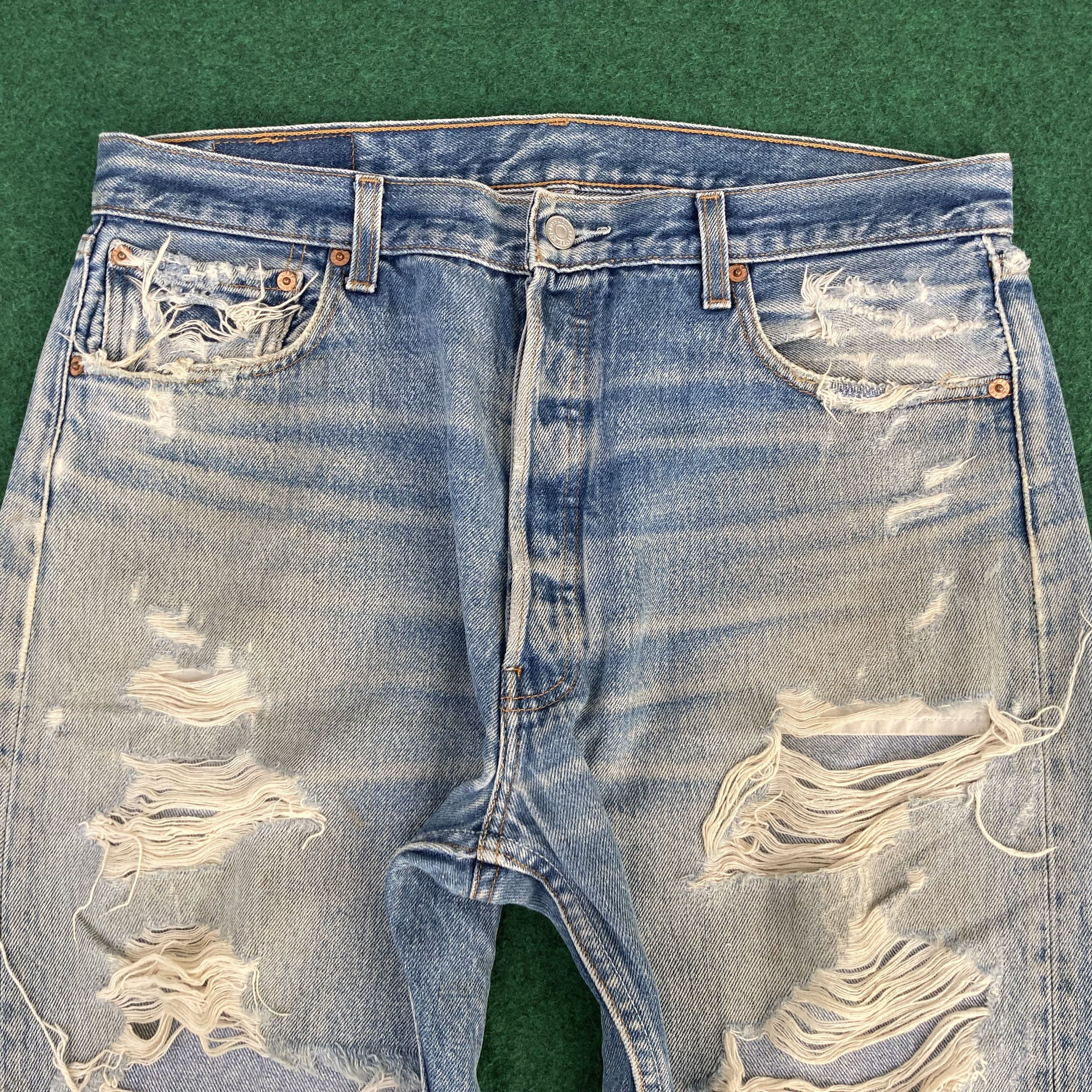 Levi's × Vintage 35x32 Vtg Levis 501 Faded Blue Ripped Punk Grunge Jeans Size US 35 - 6 Thumbnail