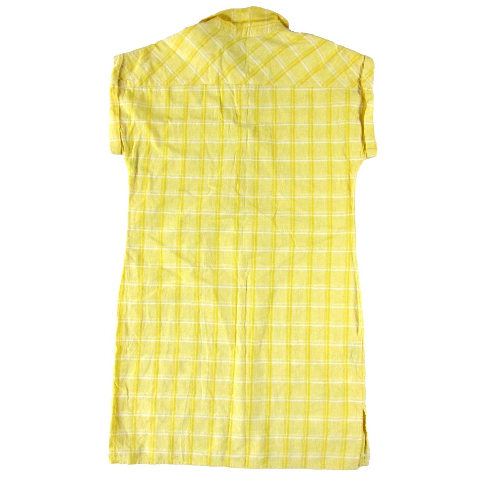 Tommy Hilfiger Tommy Hilfiger Shirt Dress Cap Sleeve Linen Yellow Plaid Tunic Collared Button 10 Midi Womens Size L / US 10 / IT 46 - 2 Thumbnail