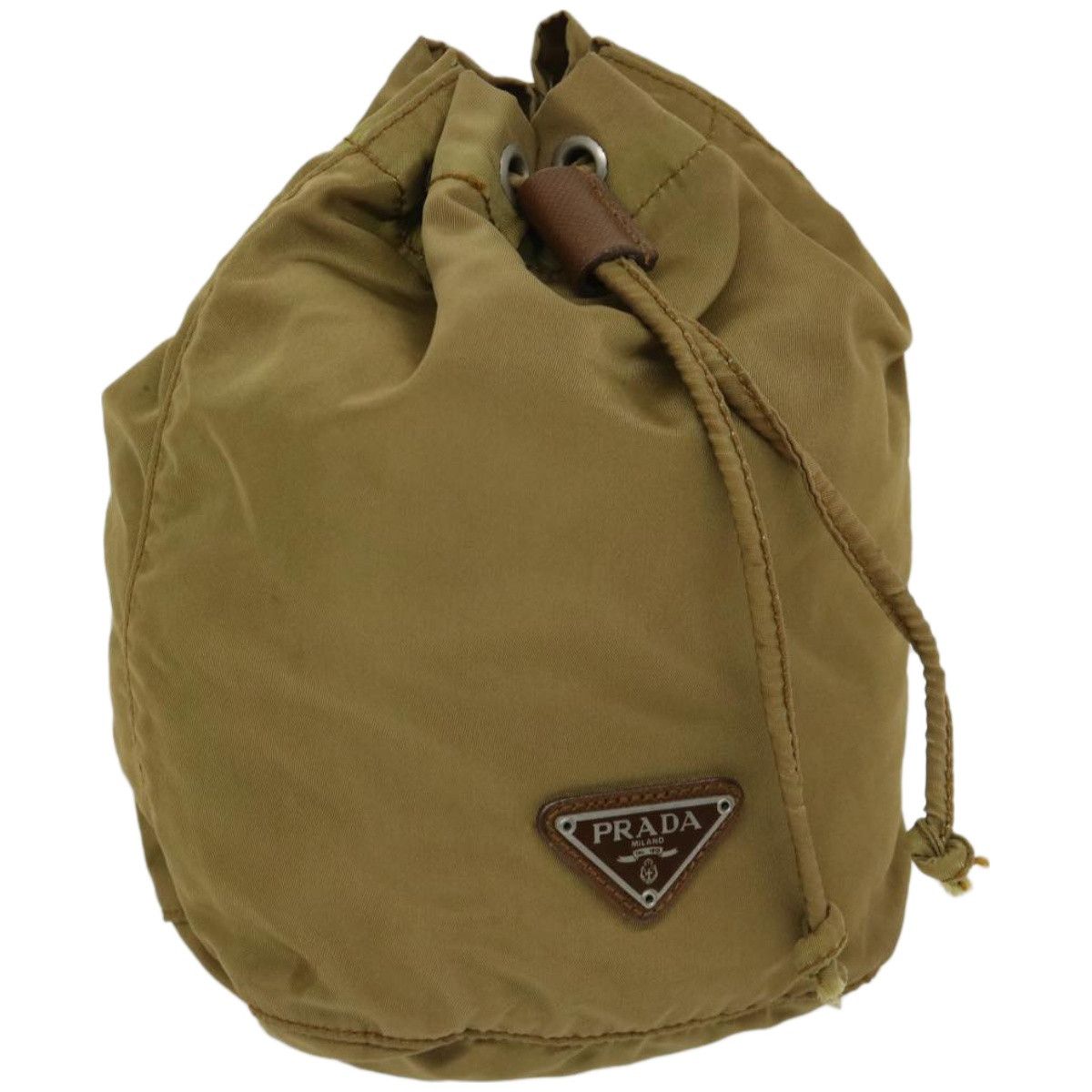 image of Prada Drawstring Pouch Pouch Nylon Brown Auth Bs12184, Women's