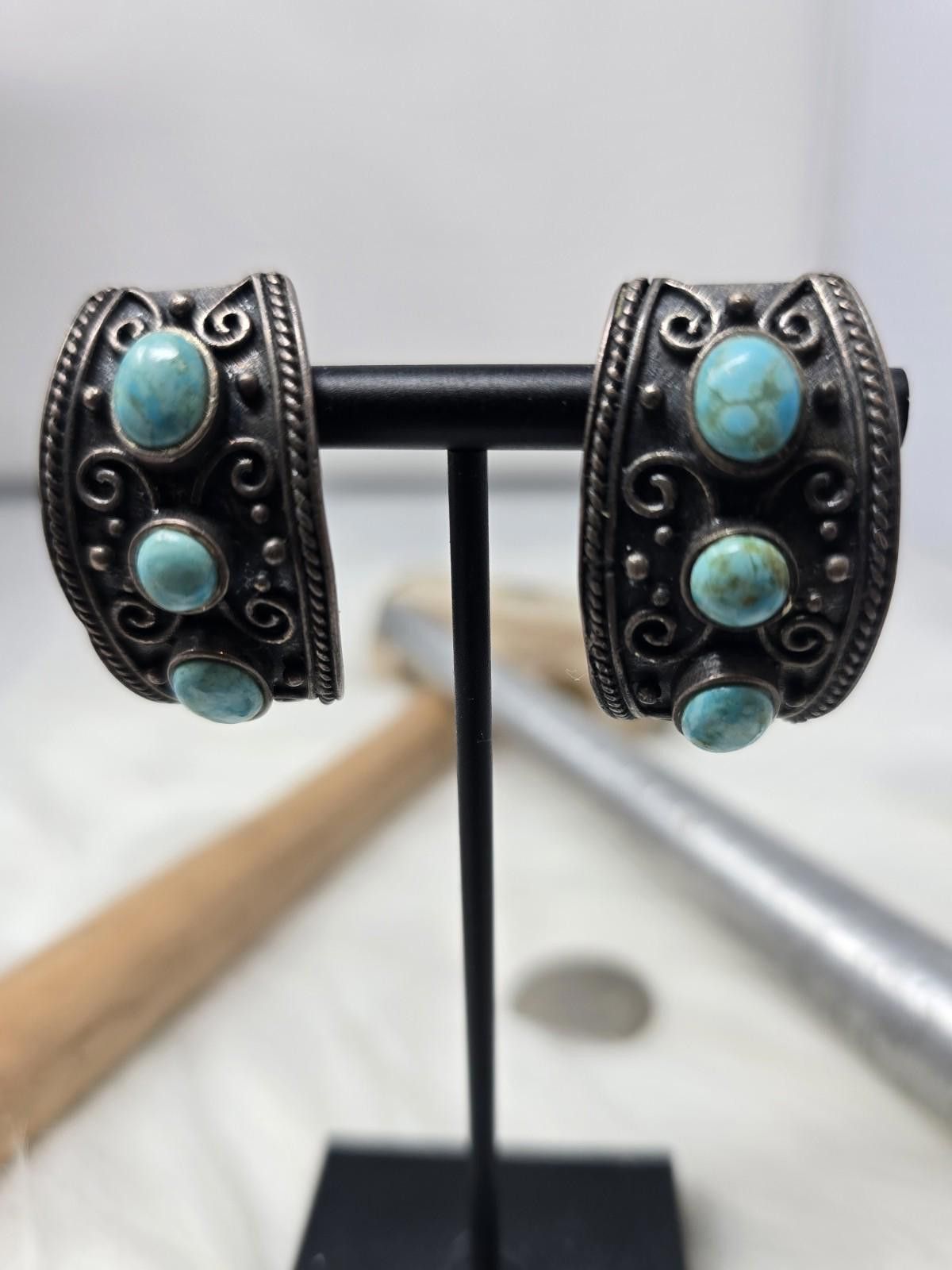 John Hardy JAI John Hardy 925 Silver Turquoise Scroll Clip On Earrings Size ONE SIZE - 1 Thumbnail