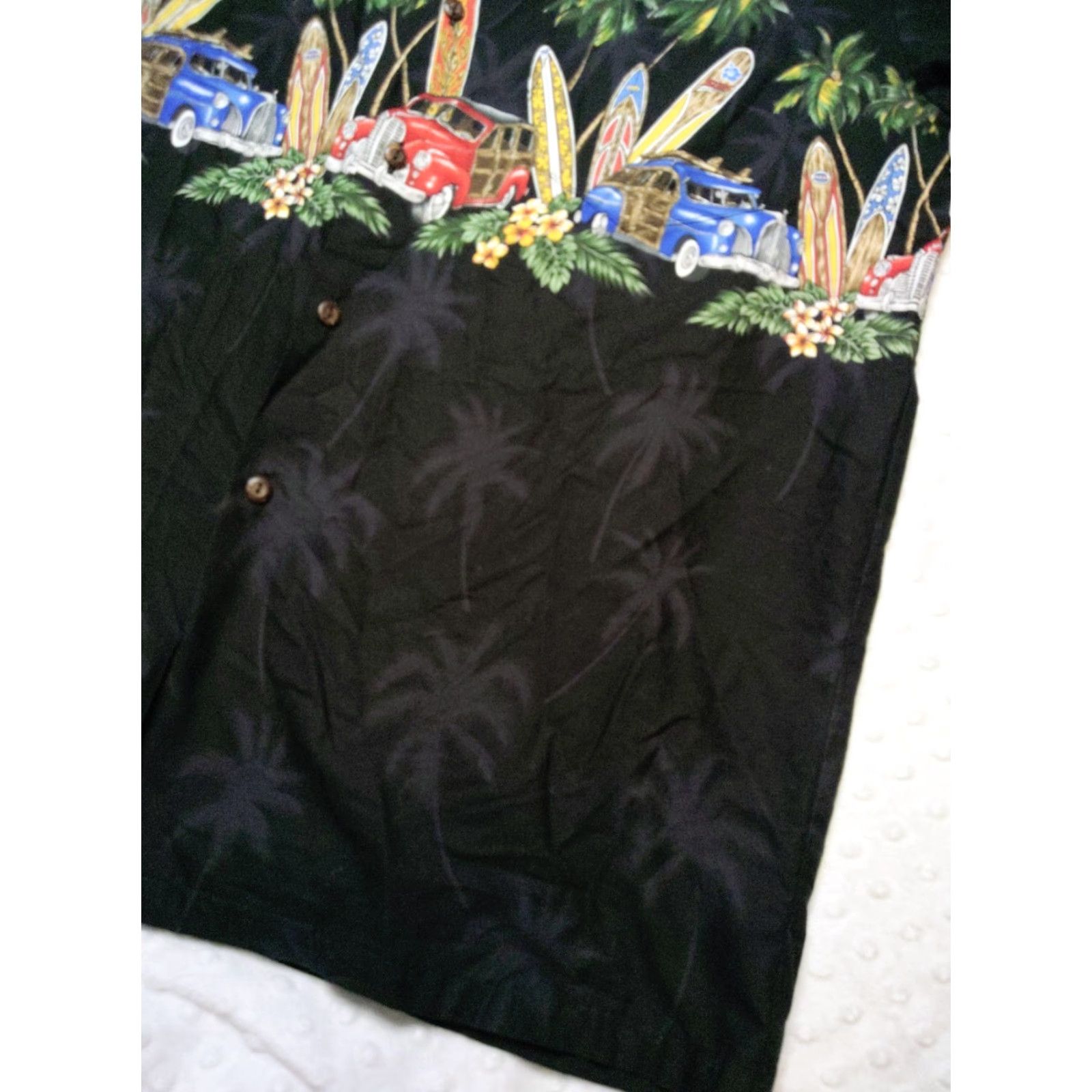 Vintage VINTAGE Pacific Legend Apparel, Inc. Hawaiian Shirt Mens Large Black 100% Cotton Woodie Cars Surfboard Beach Aloha 90s Size US L / EU 52-54 / 3 - 5 Thumbnail