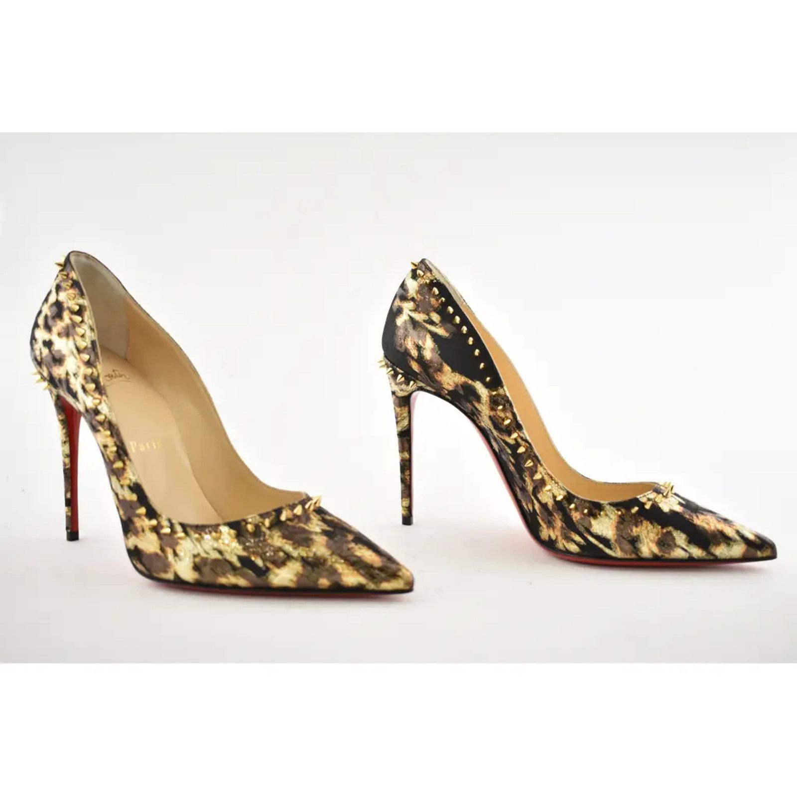 Christian Louboutin Christian Louboutin Anjalina 100 Lurex Tresor Black Gold Size US 7 / IT 37 - 4 Thumbnail