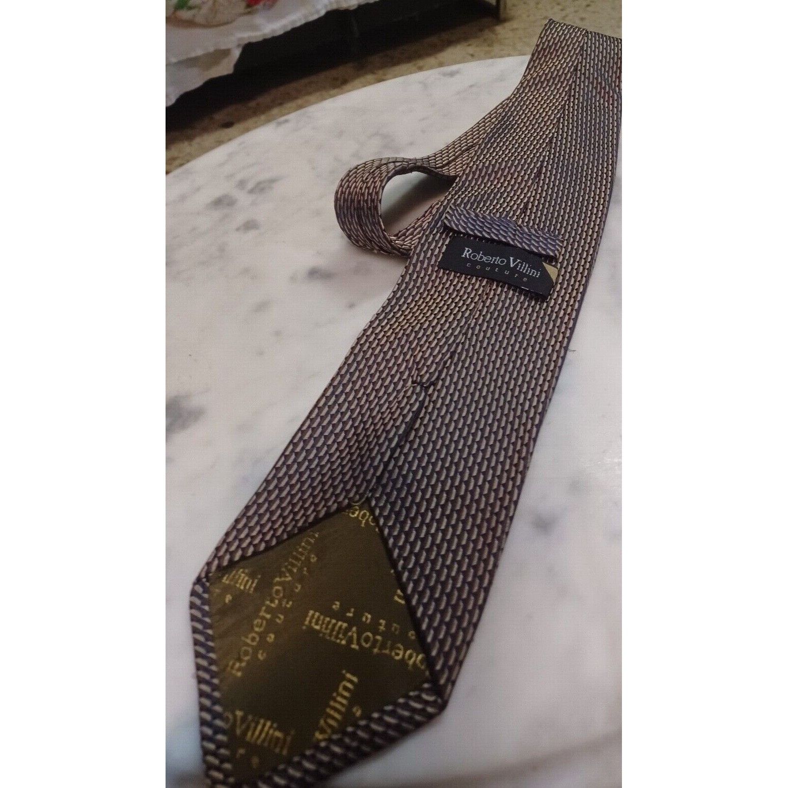 Other Mens 100% Silk Tie Made in Italy Roberto Villini Couture Tan Size ONE SIZE - 2 Thumbnail
