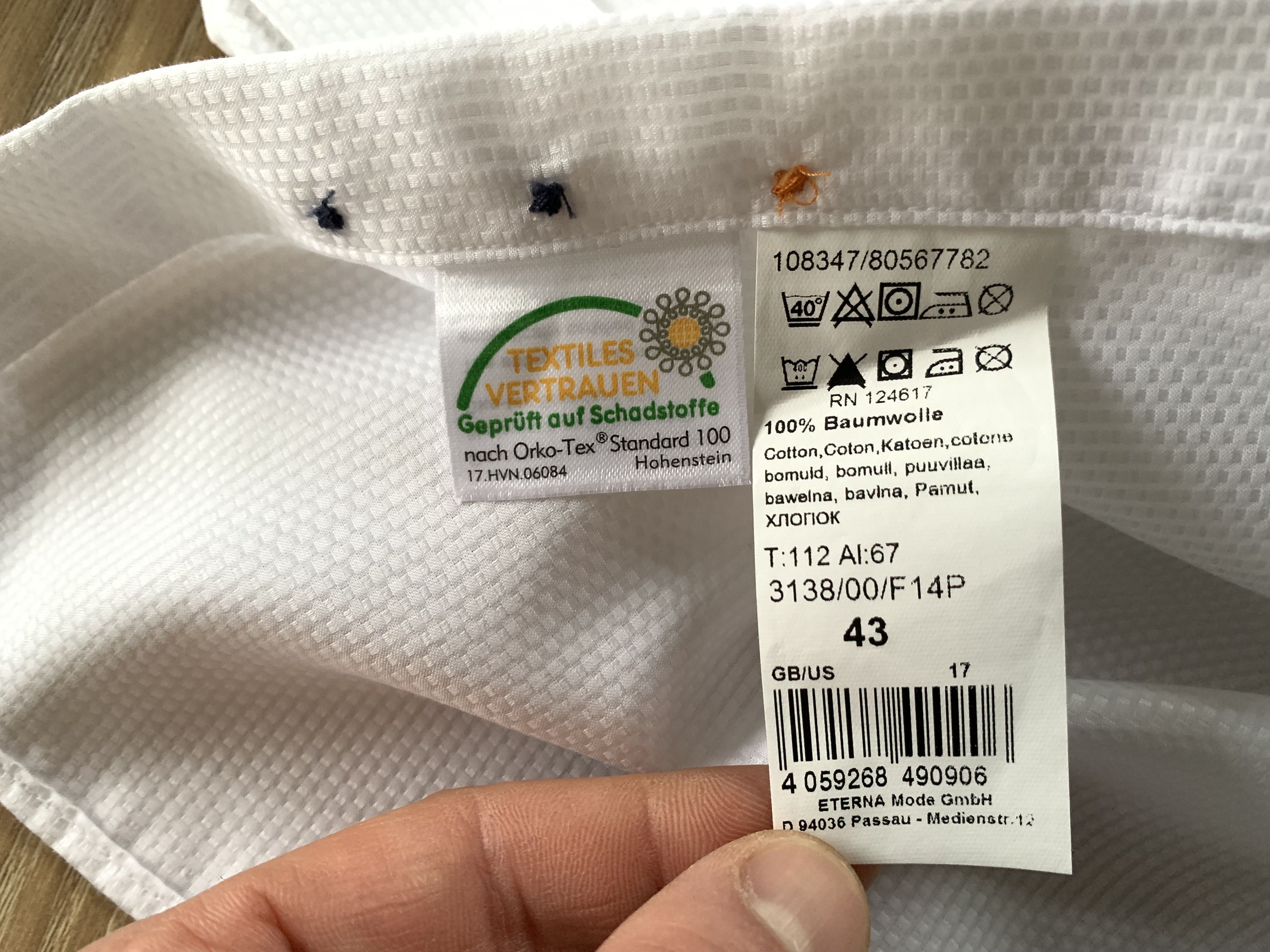Designer Eterna Slim Fit White Long Sleeve Shirt Size US XL / EU 56 / 4 - 6 Thumbnail