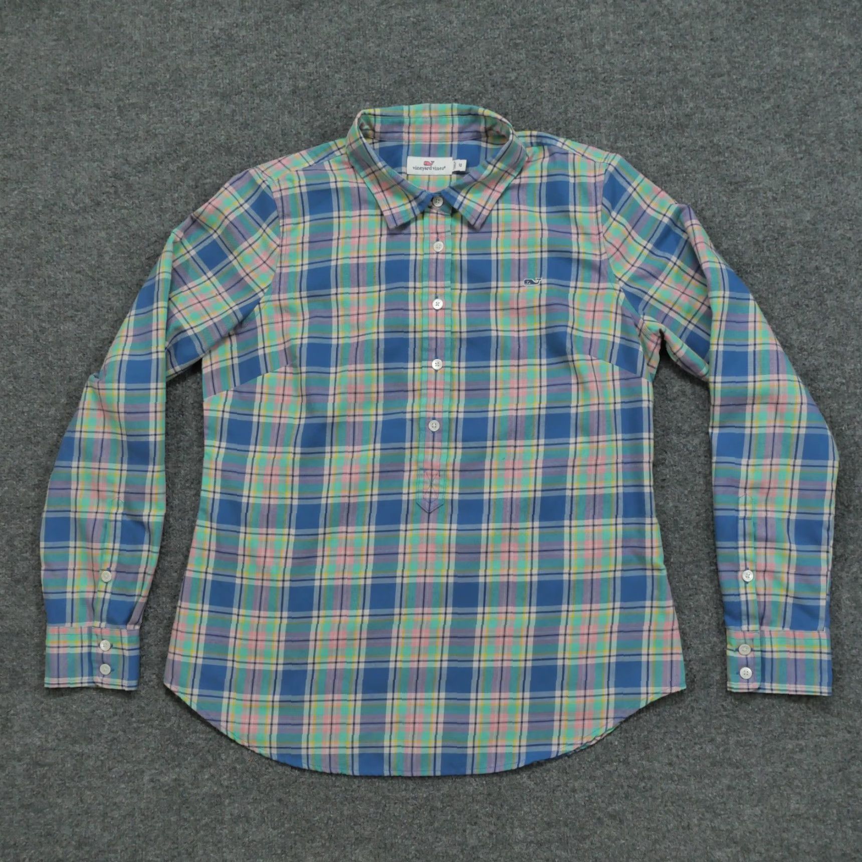 Vineyard Vines Vineyard Vines Shirt Womens 10 Blue Pink Plaid Popover Henley Button-Up Casual Womens Size 10 Multicolor Plaid Size L / US 10 / IT 46 - 2 Thumbnail