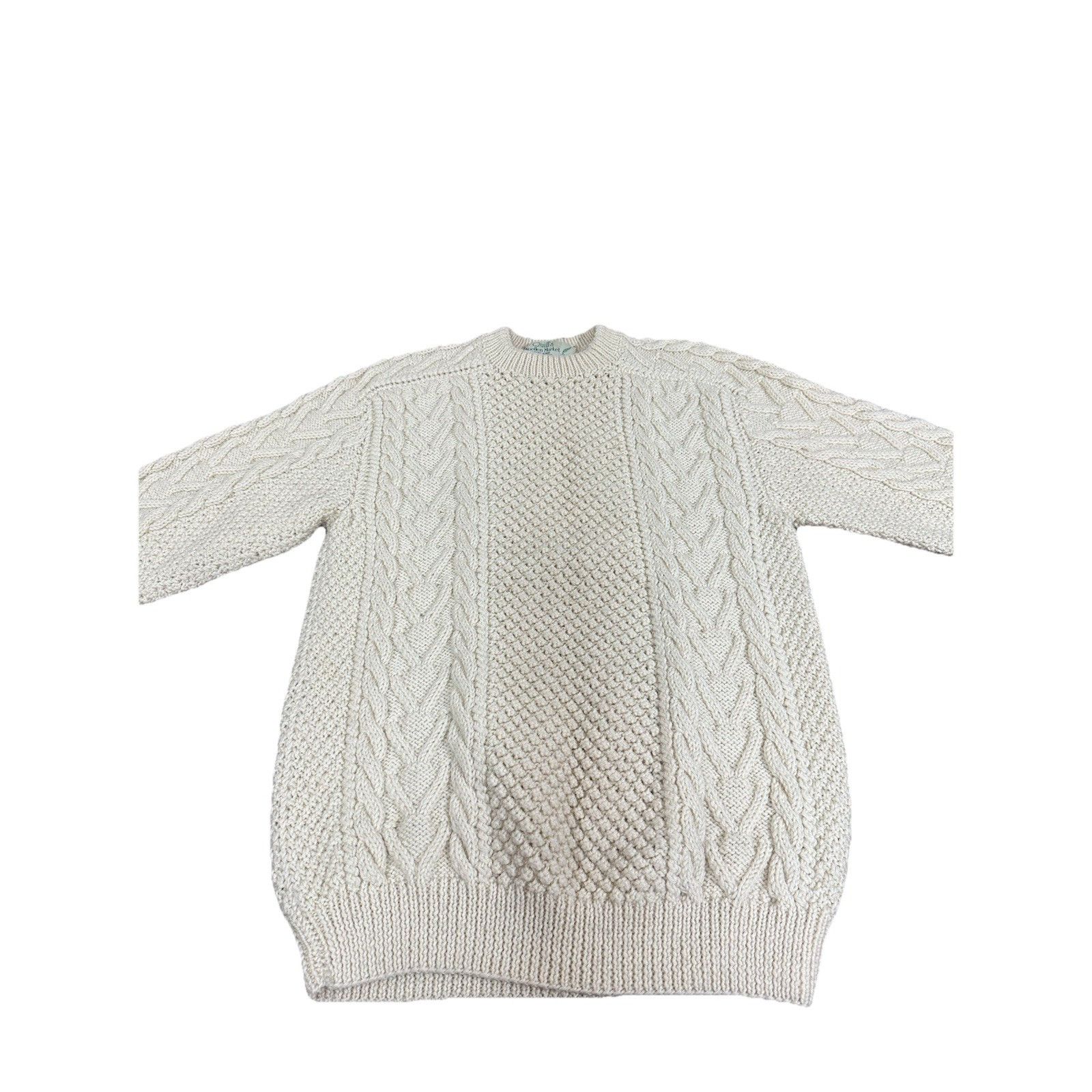 Handmade Vintage Quill’s Woolen Market Handmade Cable Knit Sweater Size US L / EU 52-54 / 3 - 1 Thumbnail