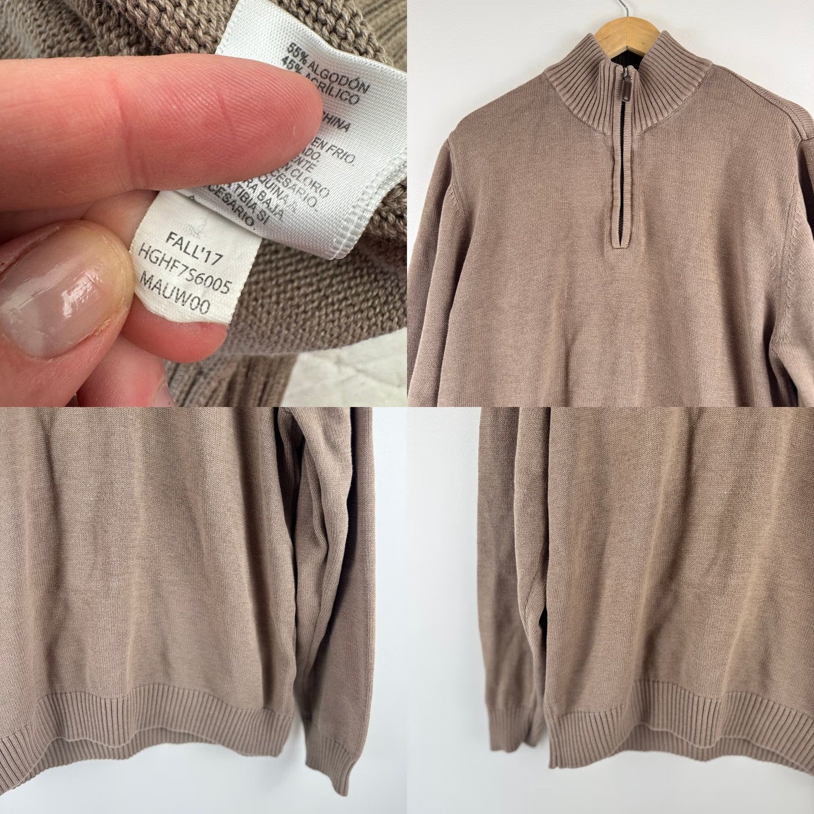 Haggar Haggar Mens XL Taupe Brown 1/4 Zip Cotton Blend Pullover Sweater HGHF7S6005 Size US XL / EU 56 / 4 - 8 Thumbnail