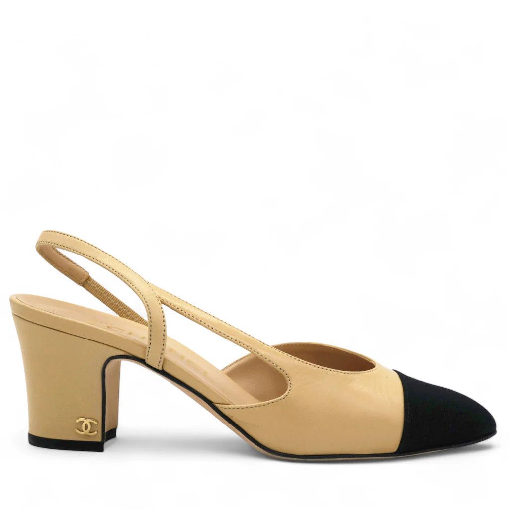 Chanel o1h1sh10526 Goatskin Grosgrain Cap Toe CC Slingback Pumps Size US 9 / IT 39 - 1 Thumbnail