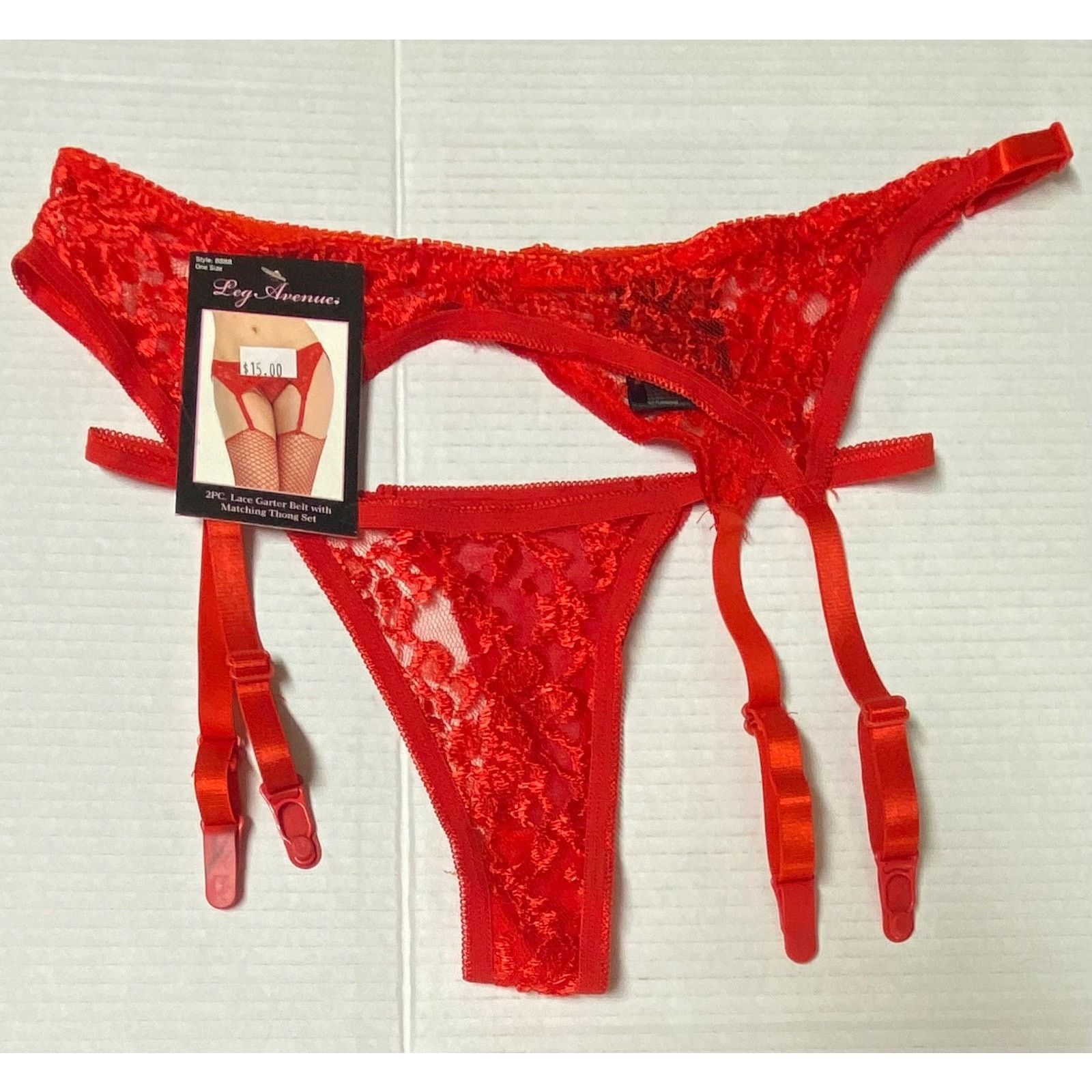 The Unbranded Brand New Red Pink 2PC One Size Lace Garter Belt Matching Thong Size ONE SIZE - 4 Thumbnail