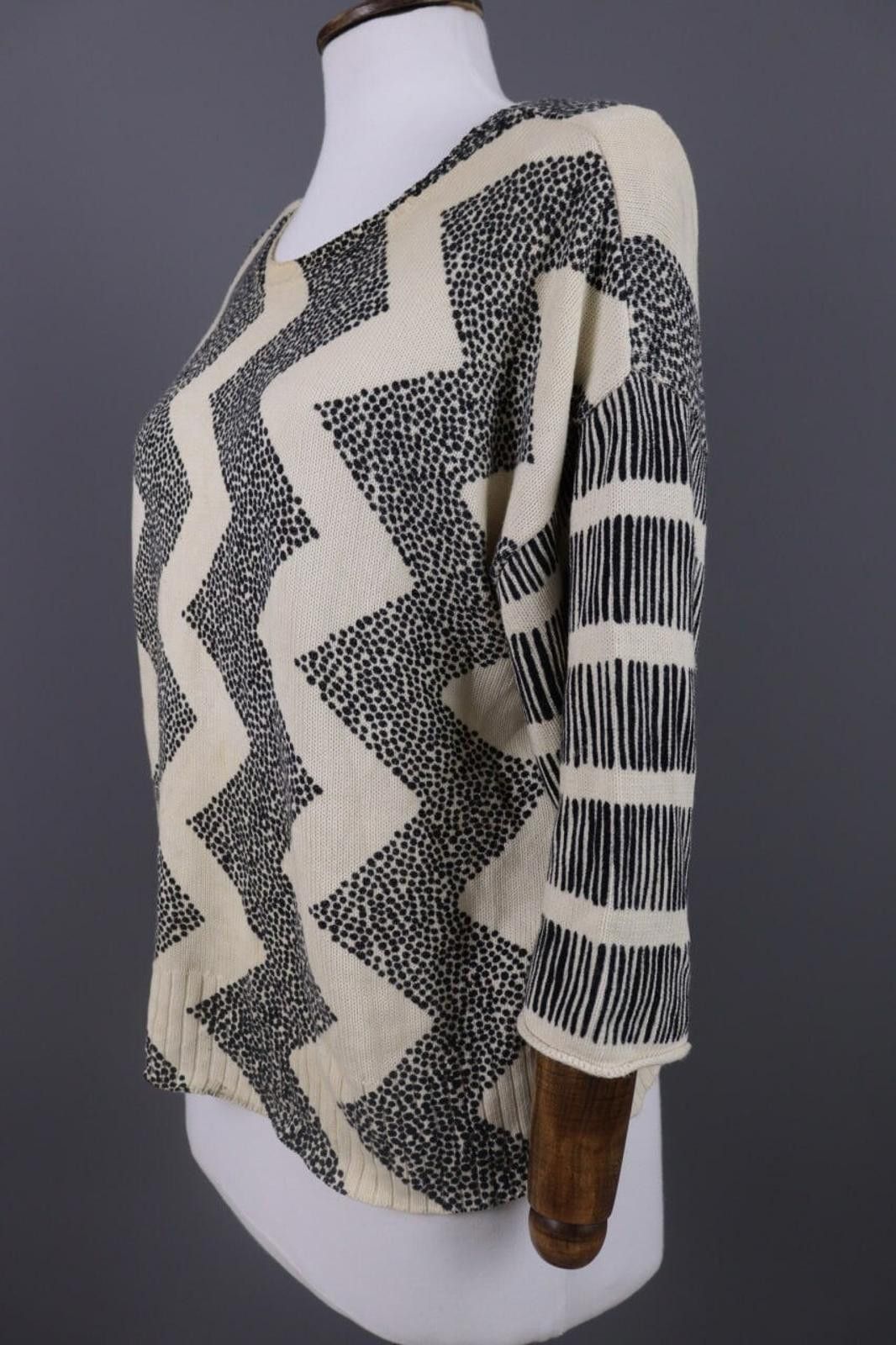 Designer Gudrun Sjoden Beige Zig Zag 3/4 Sleeve Knit Sweater Size S Size S / US 4 / IT 40 - 8 Thumbnail