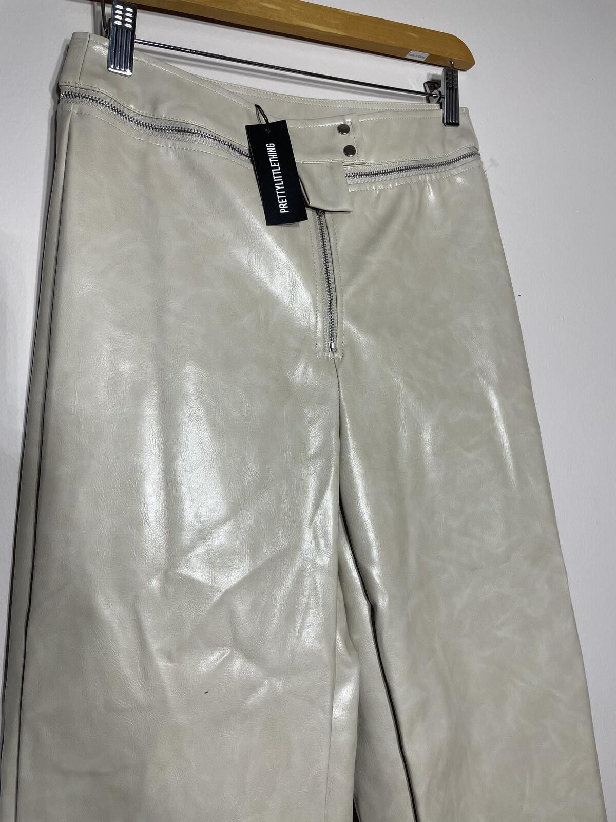 Other New Cream Faux Leather Zip Trouser Clean Girl Aesthetic Sz 4 Size 27" / US 4 / IT 40 - 3 Thumbnail