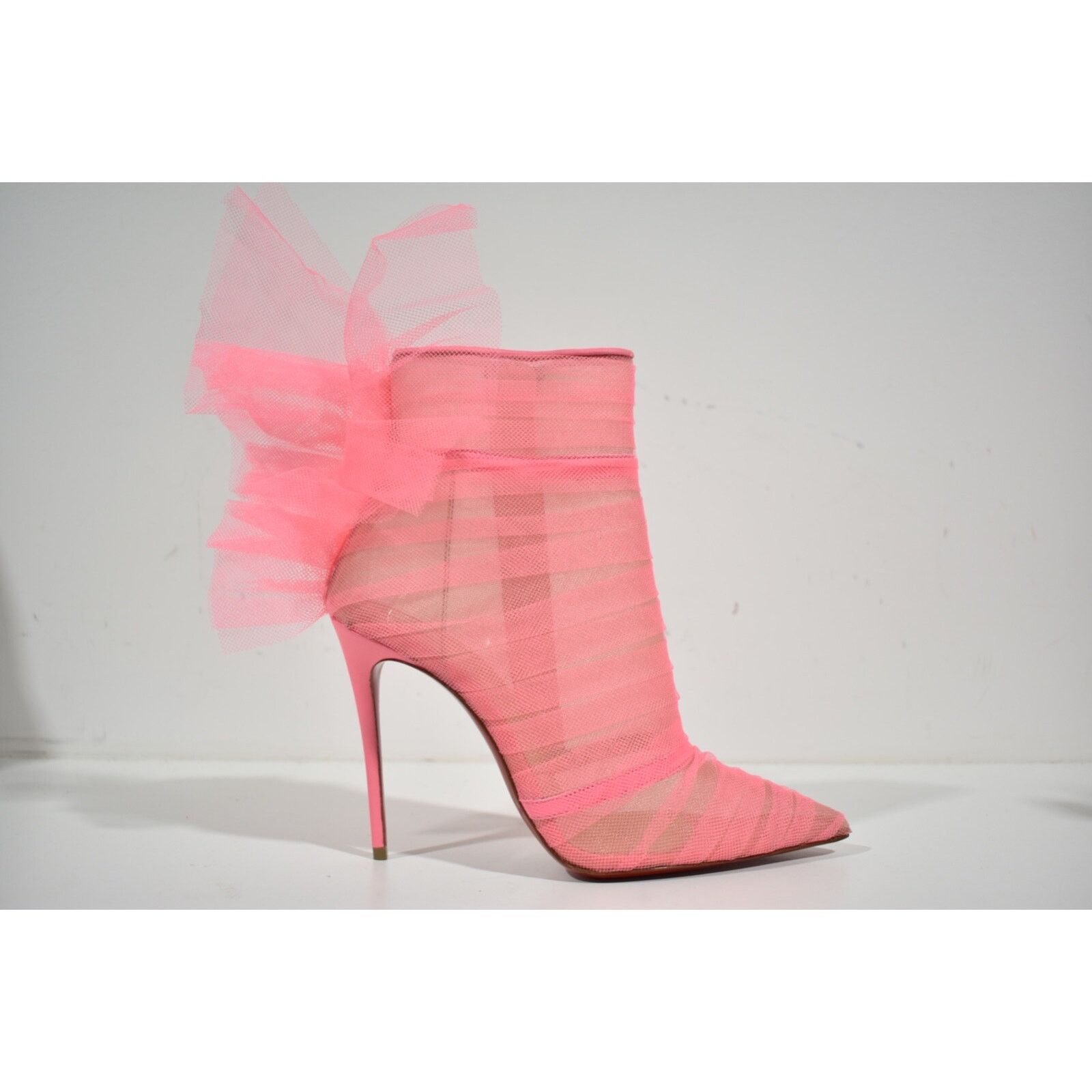 Christian Louboutin Christian Louboutin Libellibooty 100 Pink Mesh Tulle Ankle Size US 7 / IT 37 - 2 Thumbnail