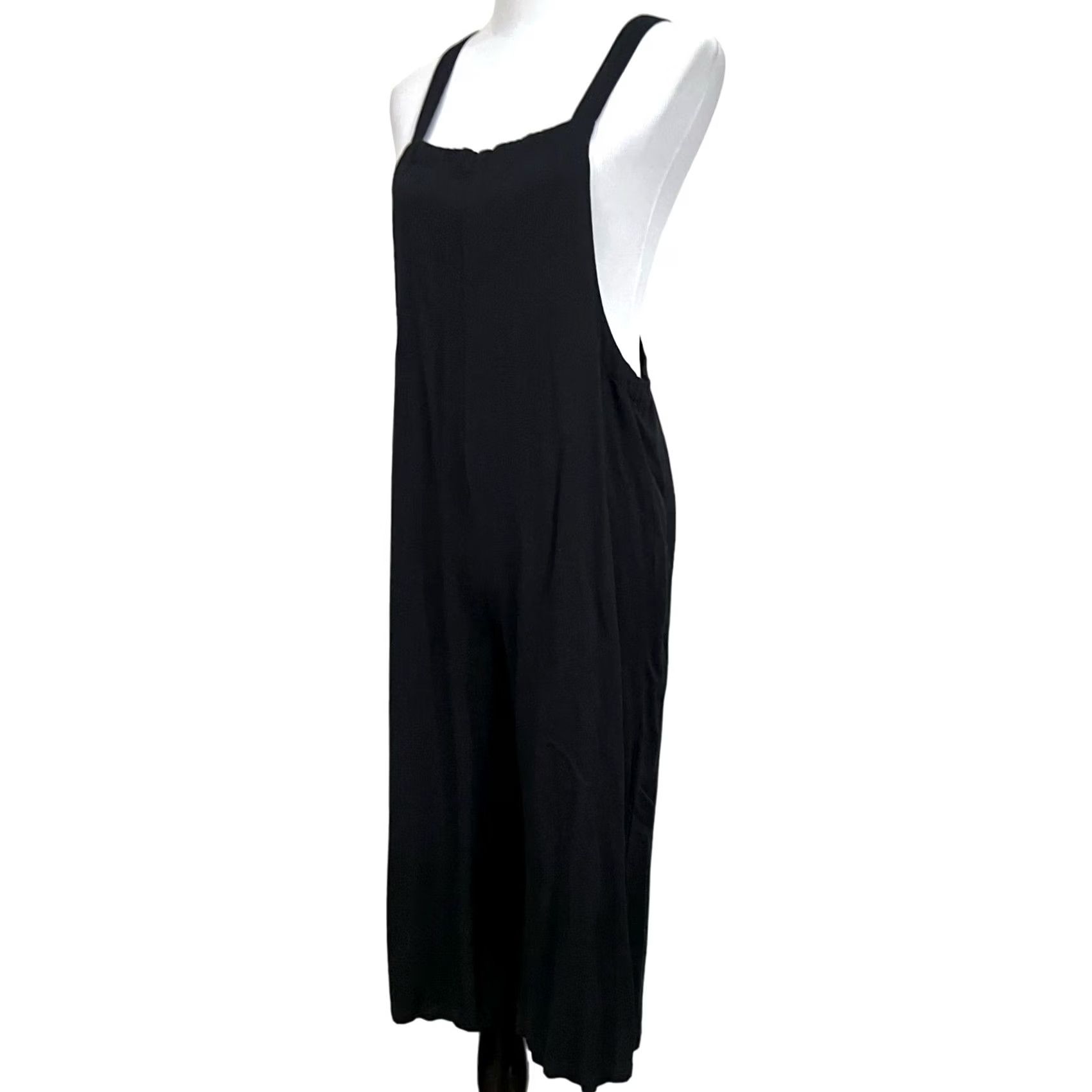 Vintage Carly Jean Los Angeles Relaxed Overalls Jumpsuit Cropped Lightweight Women’s S Black Rayon One-Piece Sleeveless Casual Summer Breezy Easy Comfort Size 28" / US 6 / IT 42 - 2 Thumbnail
