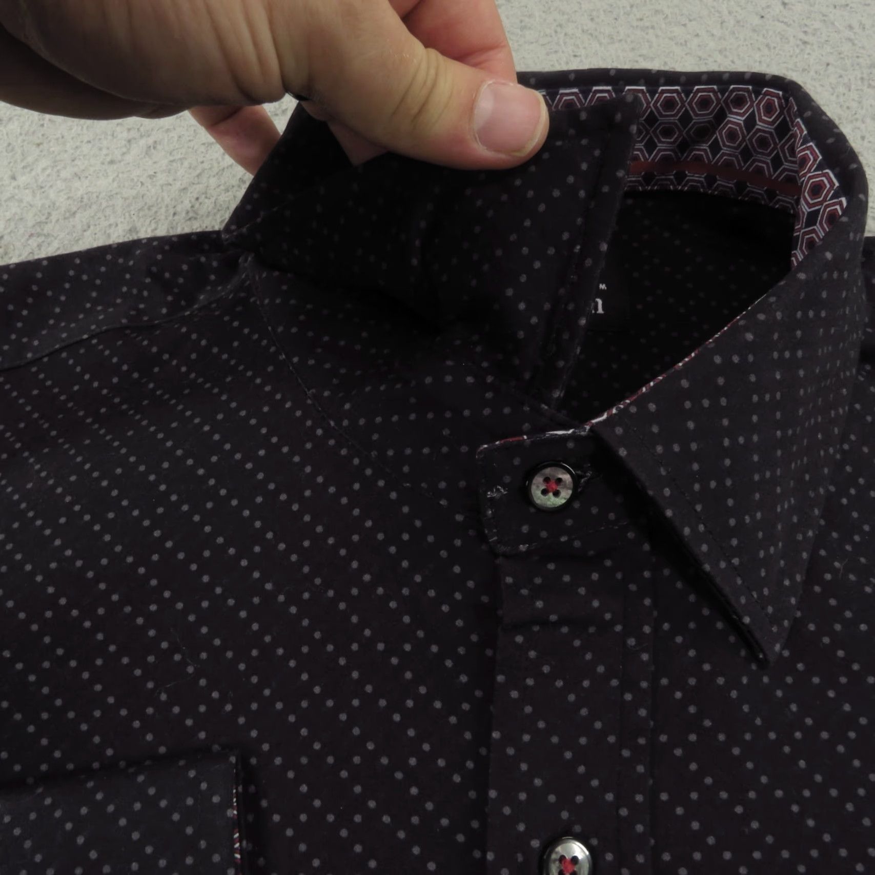 Buttero Butter Cloth Shirt Men Large Black Grey Geometric Dot Performance Flex Stretch Mens Size US L / EU 52-54 / 3 - 4 Thumbnail