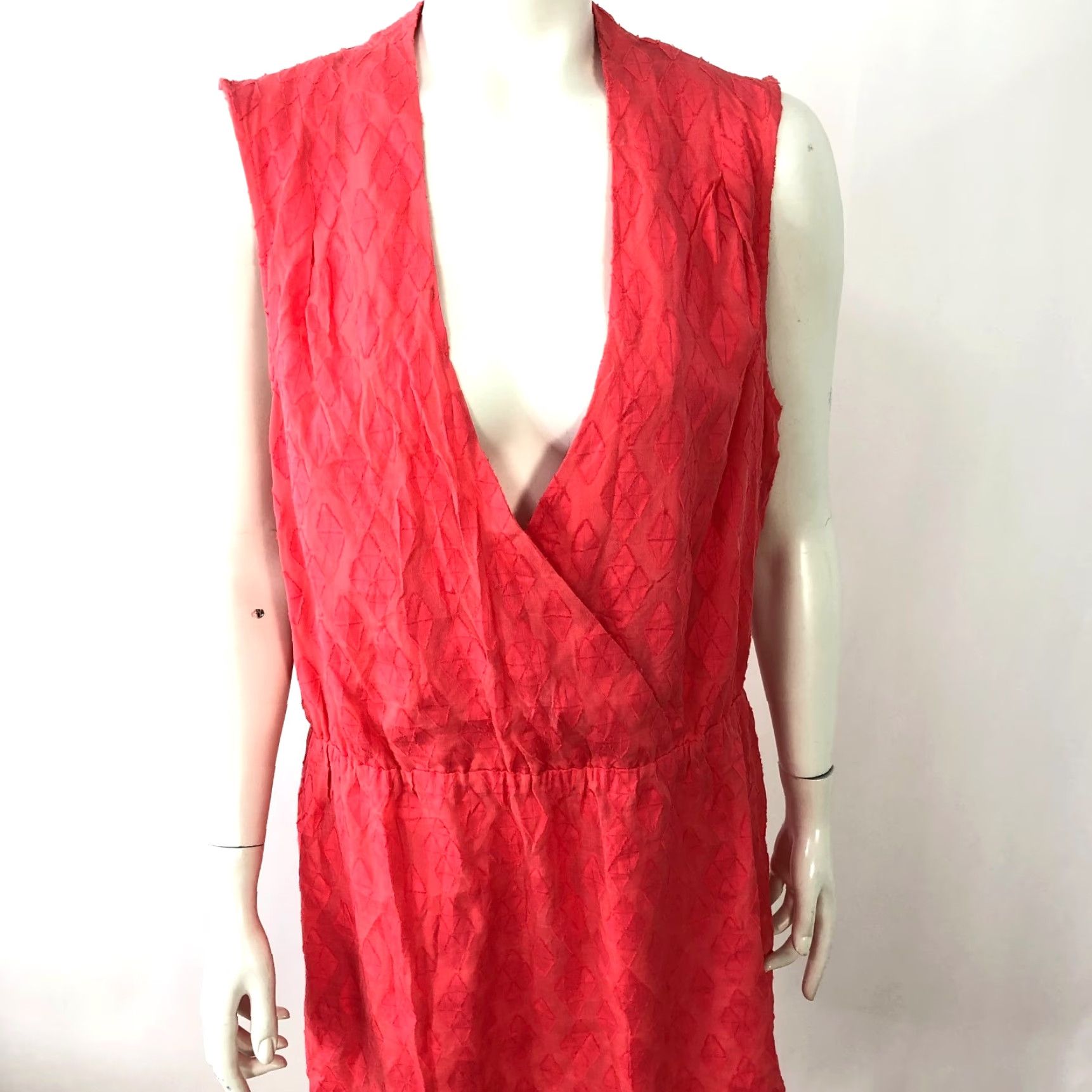 Tori Richard Tori Richard NO TAG LG Distressed Silk Cotton A-Line Wrap Knee Dress Orange Red Shirt? Size L / US 10 / IT 46 - 2 Thumbnail