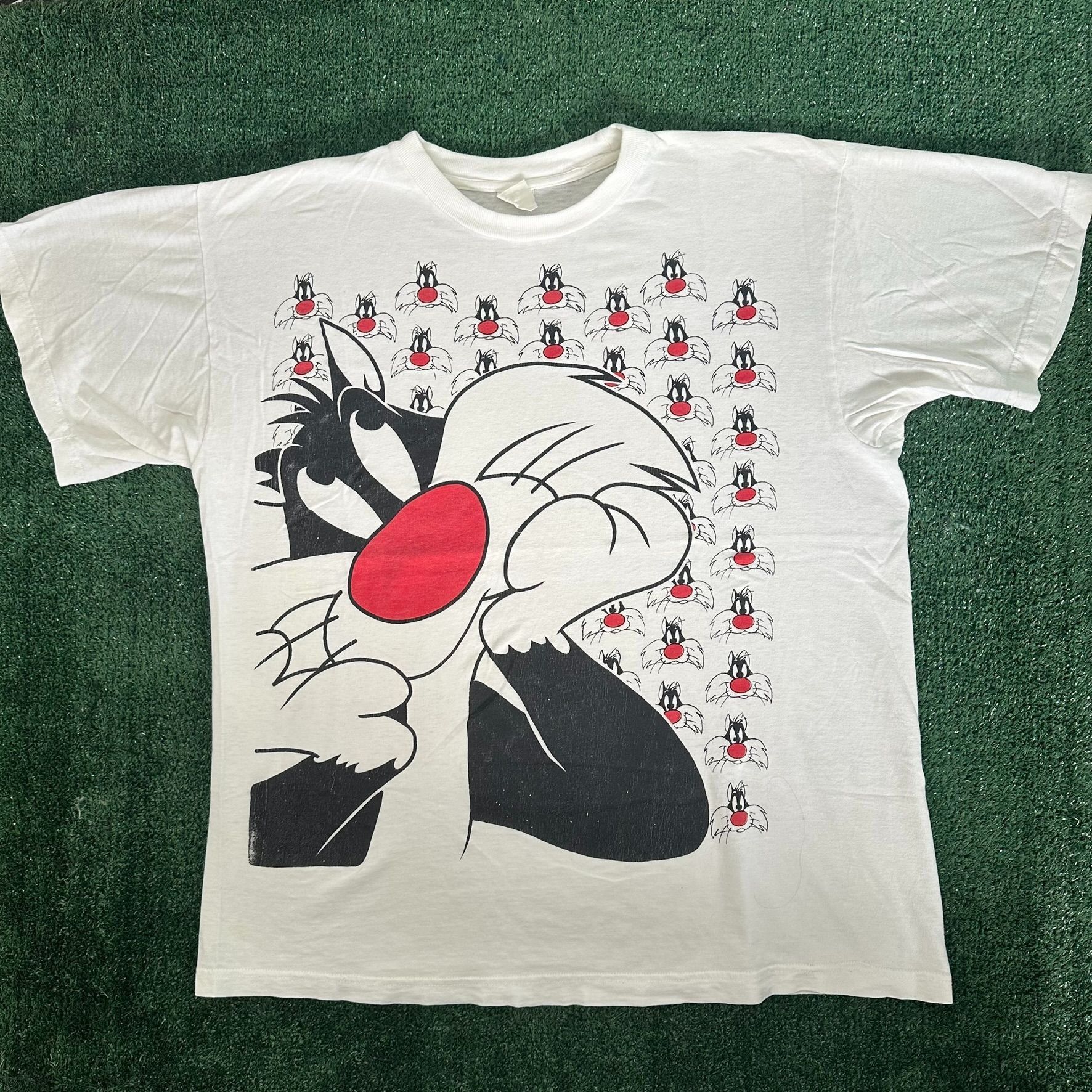 Warner Bros Vintage 90s Looney Tunes Sylvester Cat T-Shirt Cartoon Tee Size US L / EU 52-54 / 3 - 1 Thumbnail