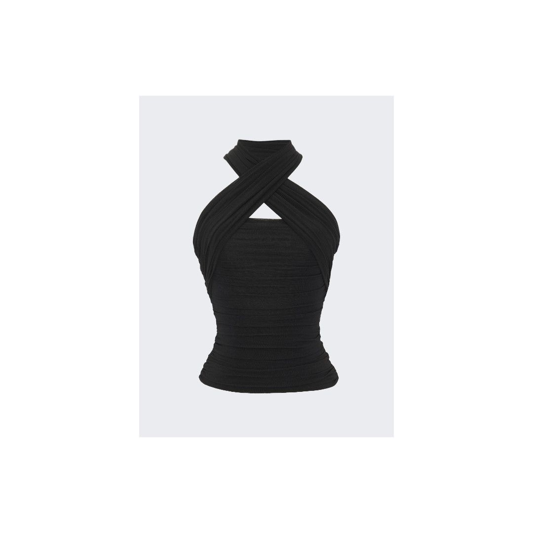 Saint Laurent Paris oc11z1025 Halter Top in Jersey in Black Size XL / US 12-14 / IT 48-50 - 1 Preview