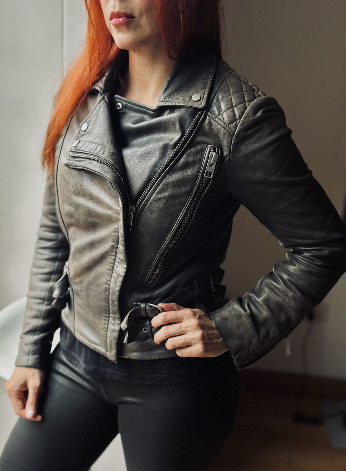 All Saints HAWKS BIKER sheepskin leather jacket us2 uk6 eu34