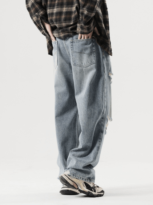 Japanese Brand × Jean Loose men's high street ripped wide-leg jeans Size US 32 / EU 48 - 4 Thumbnail