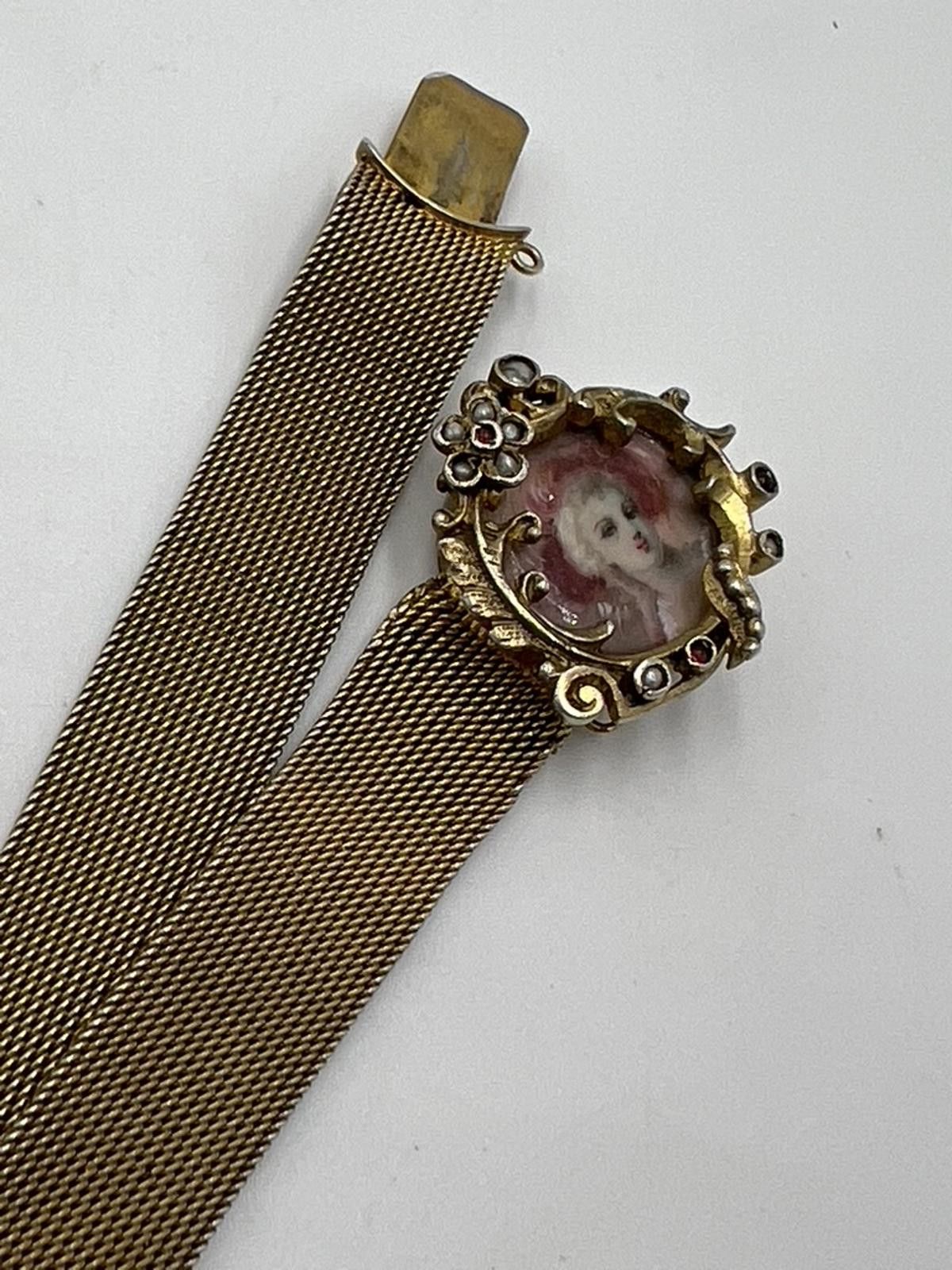 Other Gold Over Sterling Silver Painted Cameo Victorian Bracelet Size ONE SIZE - 9 Thumbnail
