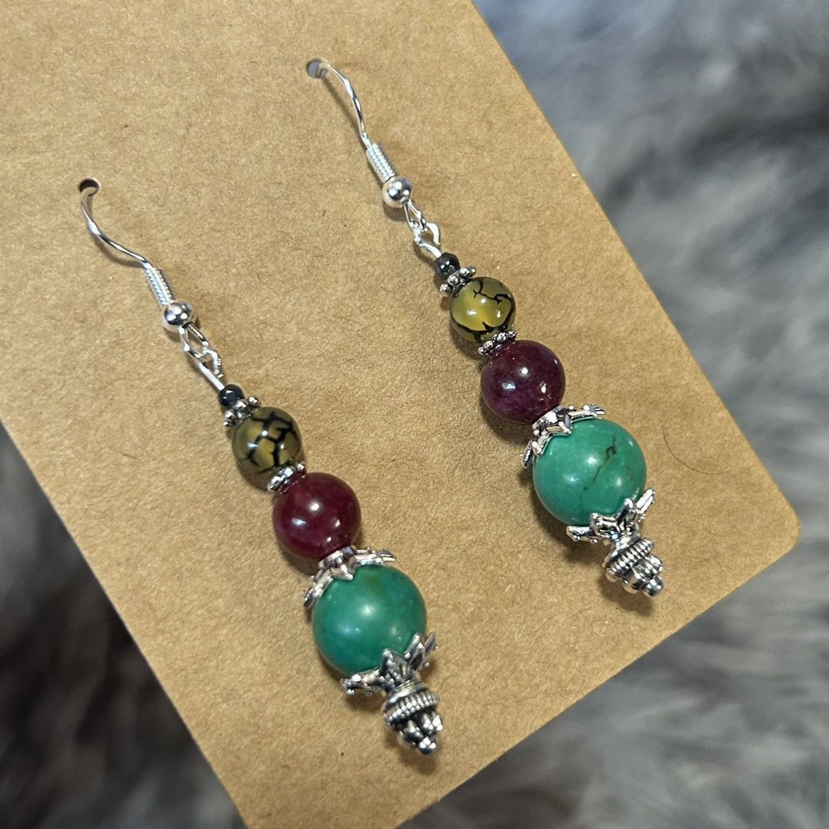 Handmade Handcrafted genuine stone garnet dragon vein earrings Size ONE SIZE - 1 Thumbnail