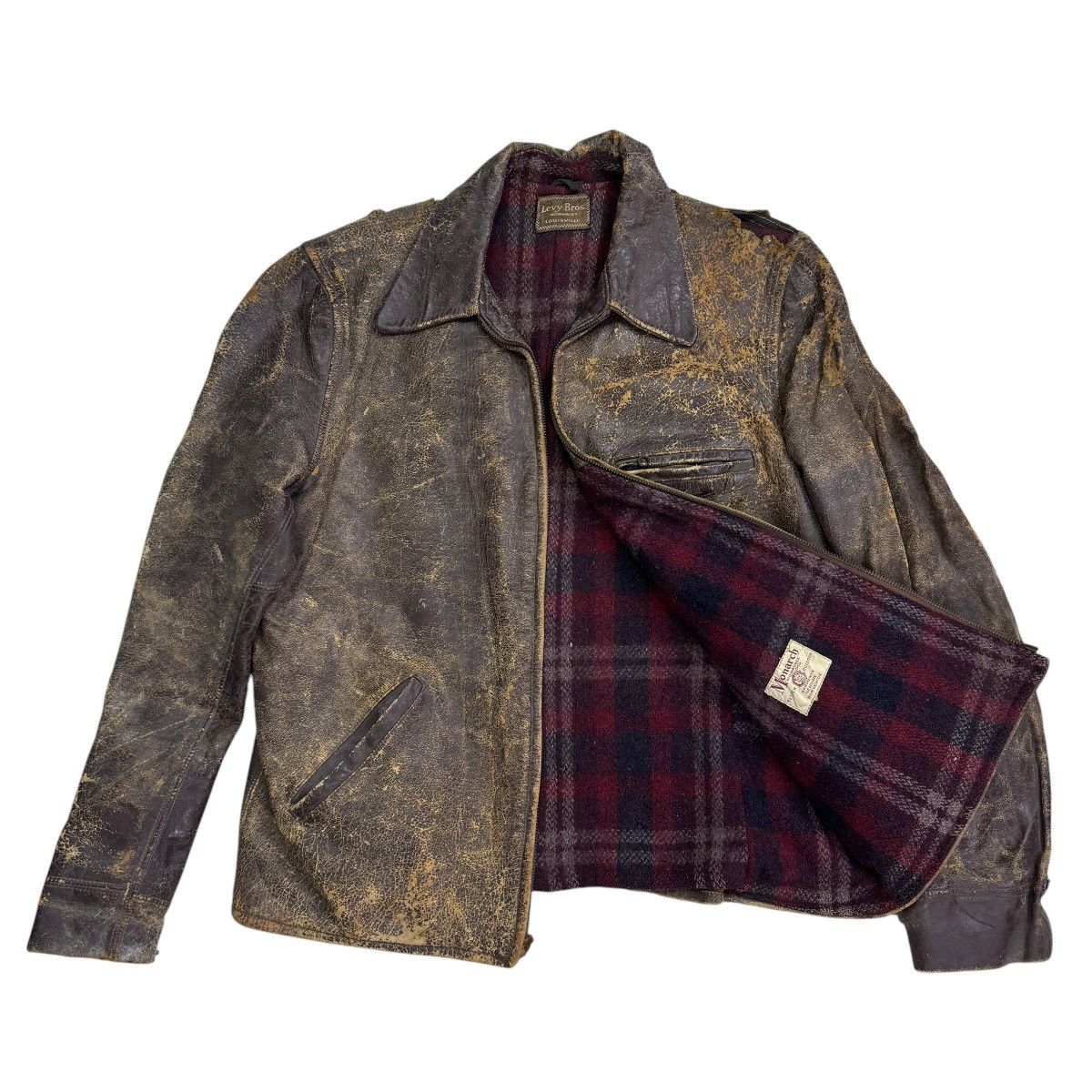 Vintage 🔥 30s LEVY BROS MONARCH HORSEHIDE PLAID LINER LEATHER JACKET Size US L / EU 52-54 / 3 - 1 Thumbnail